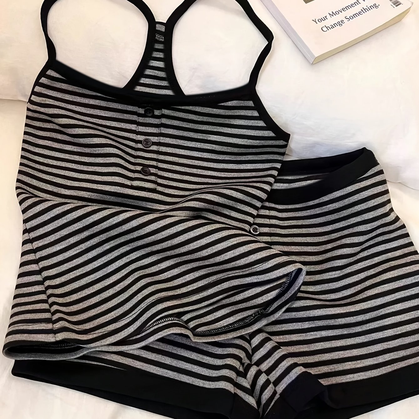 TEMU Women's Casual Striped Cami Top And Shorts 2pcs Set