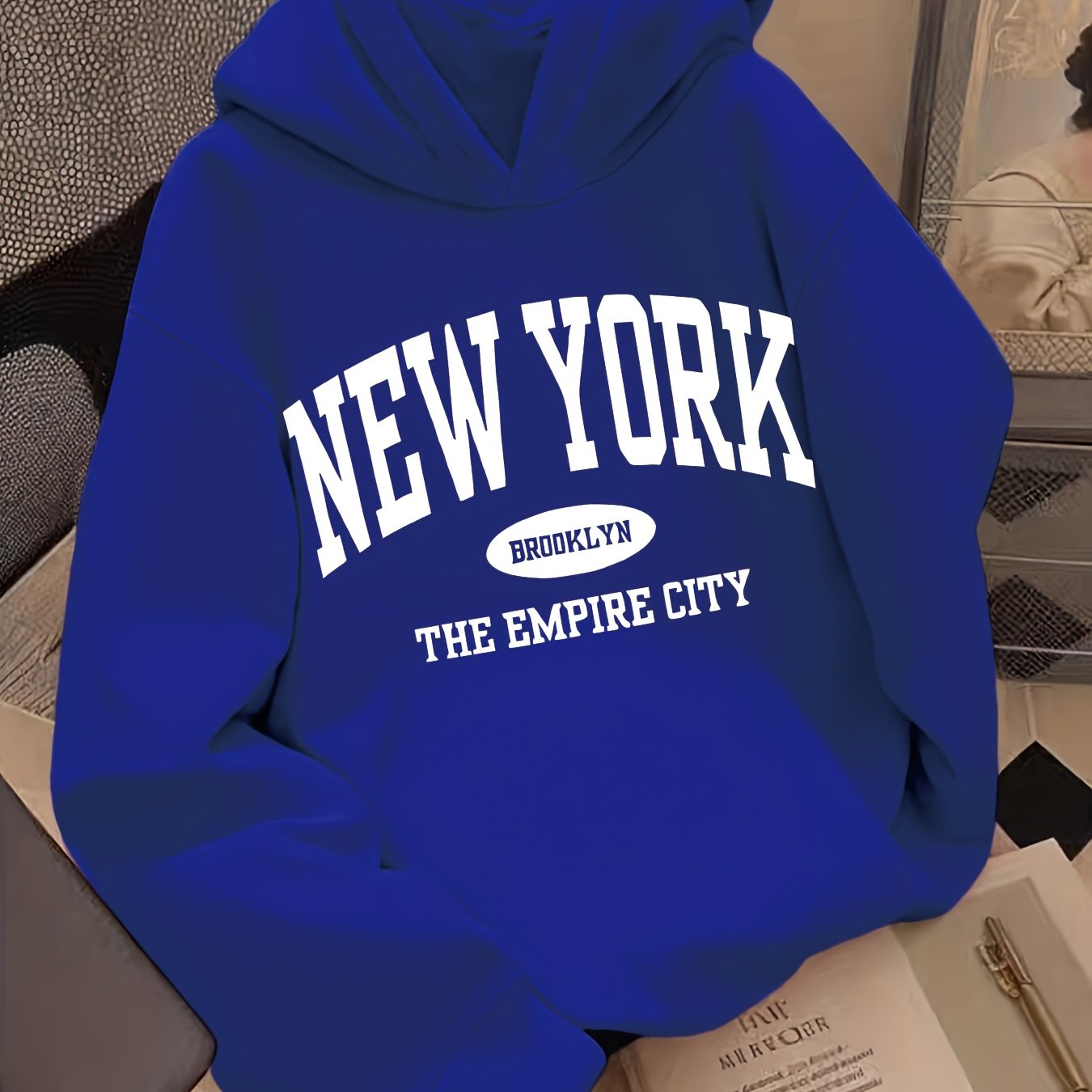TEMU Fashion Printed Hoodie - Unisex Autumn/winter Casual Streetwear Pullover, Soft -lined Sweatshirt