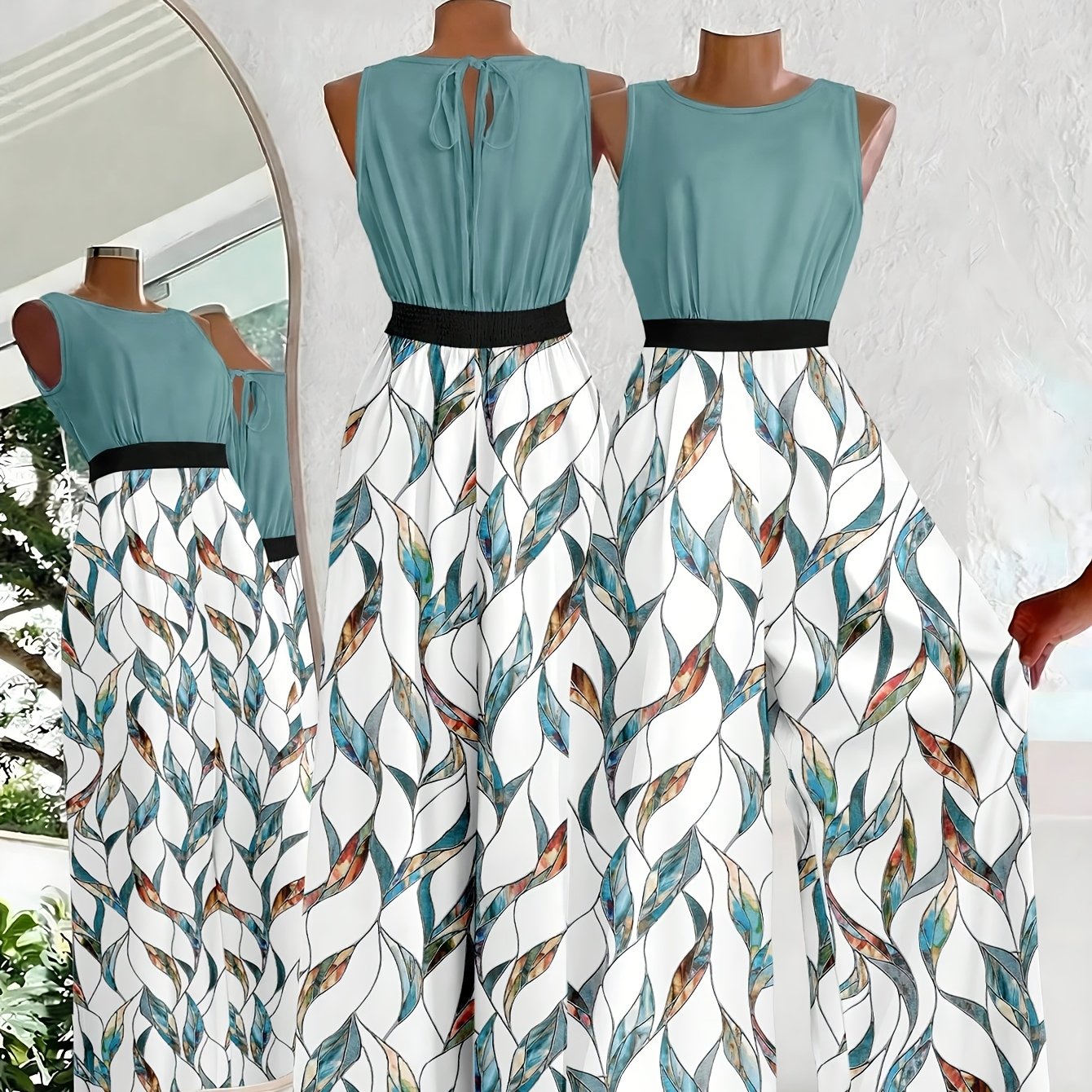 Women's Casual Color Block Print Jumpsuit