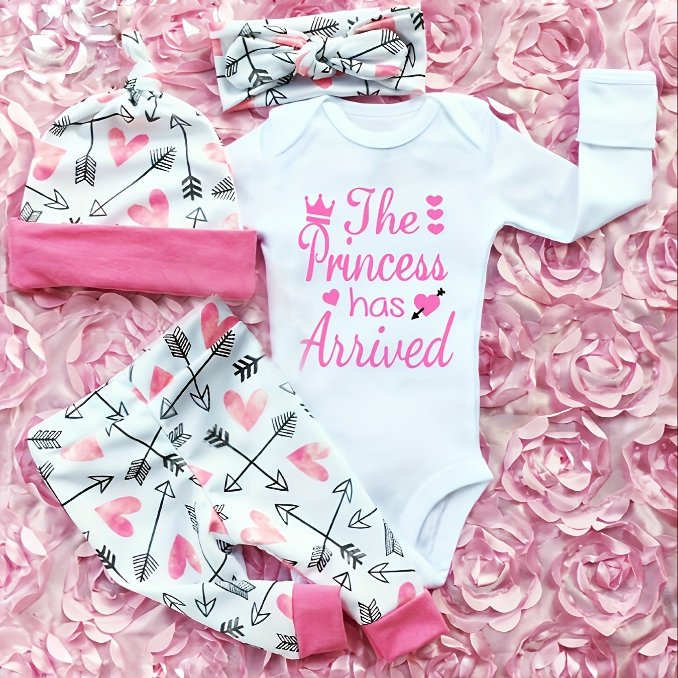 TEMU Newborn Infant Baby Girls Romper Jumpsuit Bodysuit Headband Clothes Outfits Set, For Outdoor