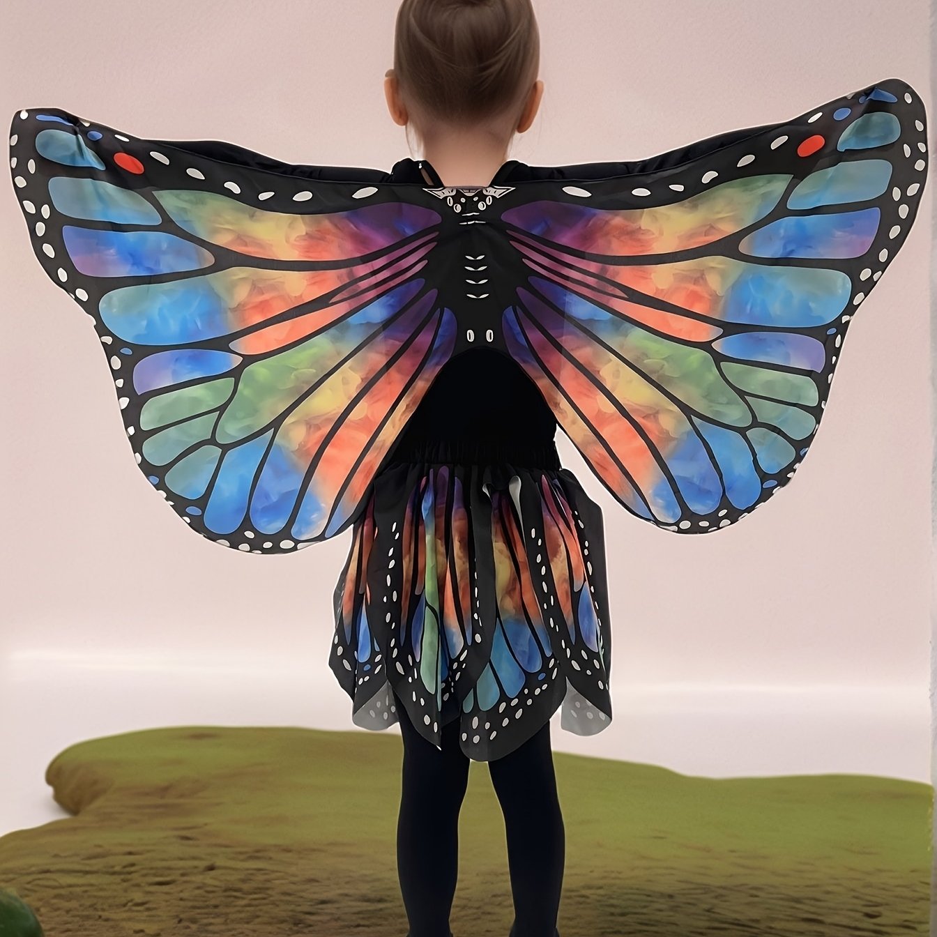 Image of Halloween Costumes For Children Girl Wings Costume Set Shawl Skirt Dress Up Fairy Halloween Party Evening Dress Birthday Gift Insect Ball Role Playing Costume