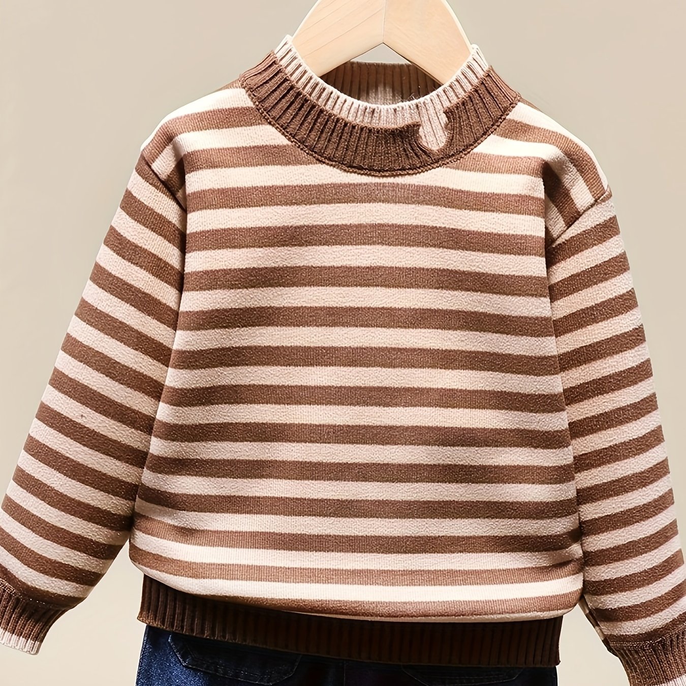 Boys' -lined Thickened Sweater Base Layer Pullover, Fall/winter Style, Versatile Children's Clothing