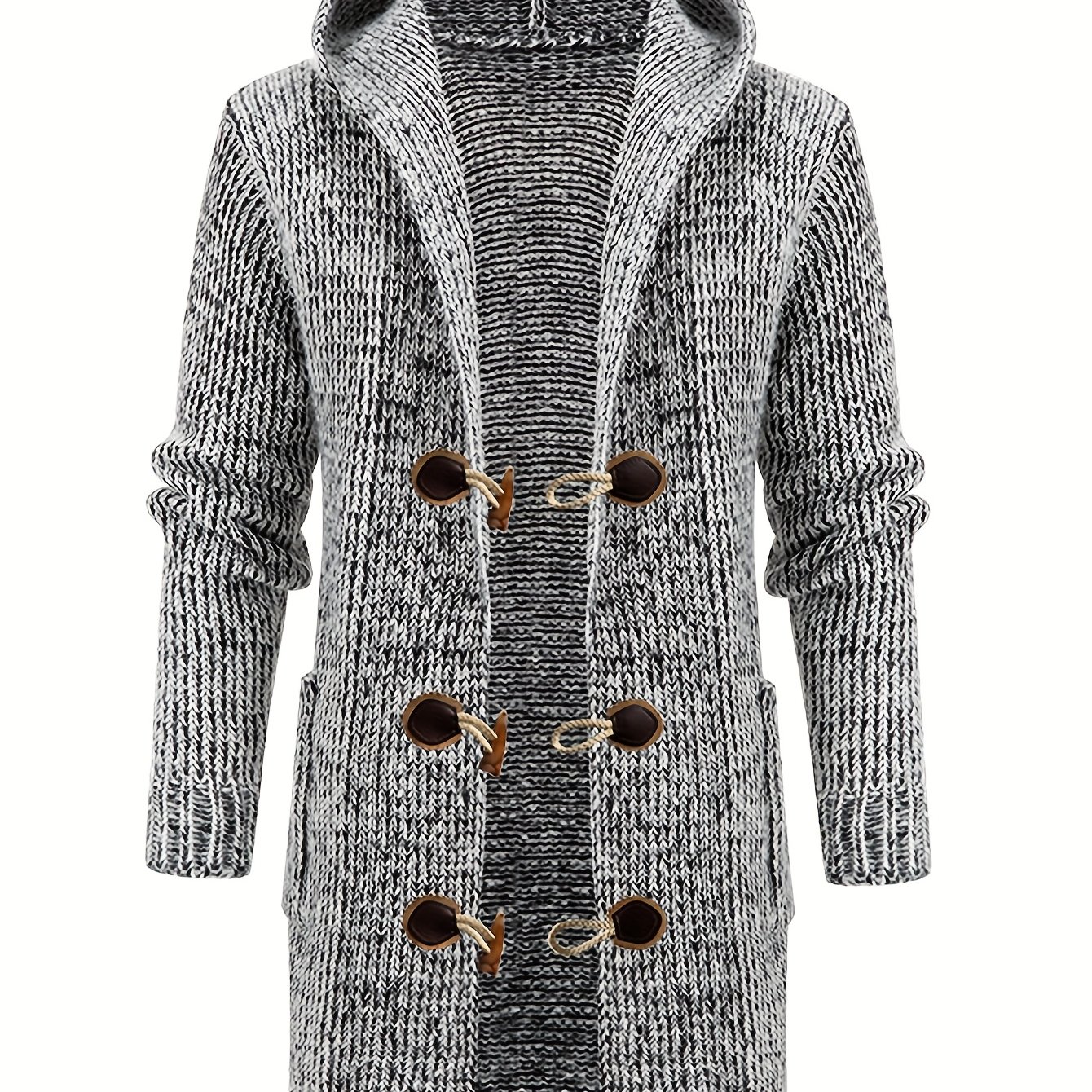 TEMU Men's Autumn And Winter Popular Hooded Button Fashionable Casual Business Versatile Trend Comfortable Durable Long Sleeved Pocket Warm And Slim