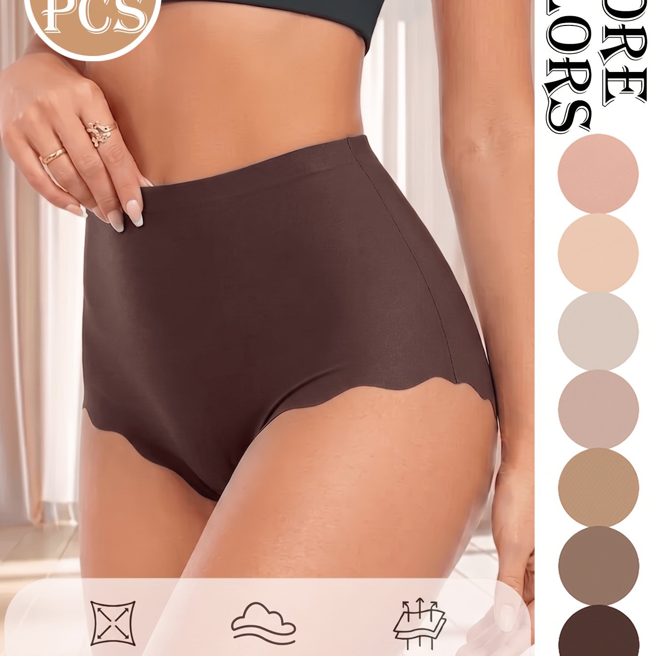 8pcs Set Of Solid High-waisted Seamless Women's Briefs With Edges For , , And Seamless Briefs