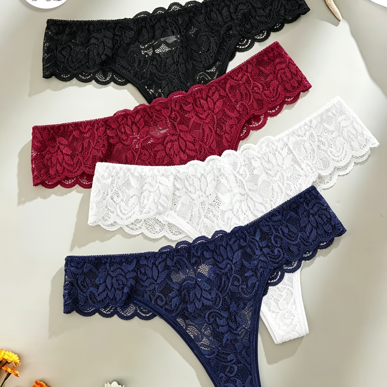 TEMU 4 culottes string en dentelle pour femmes - Bordure en dentelle respirante, confortables et offrant un bon soutien, couleur unie, taille