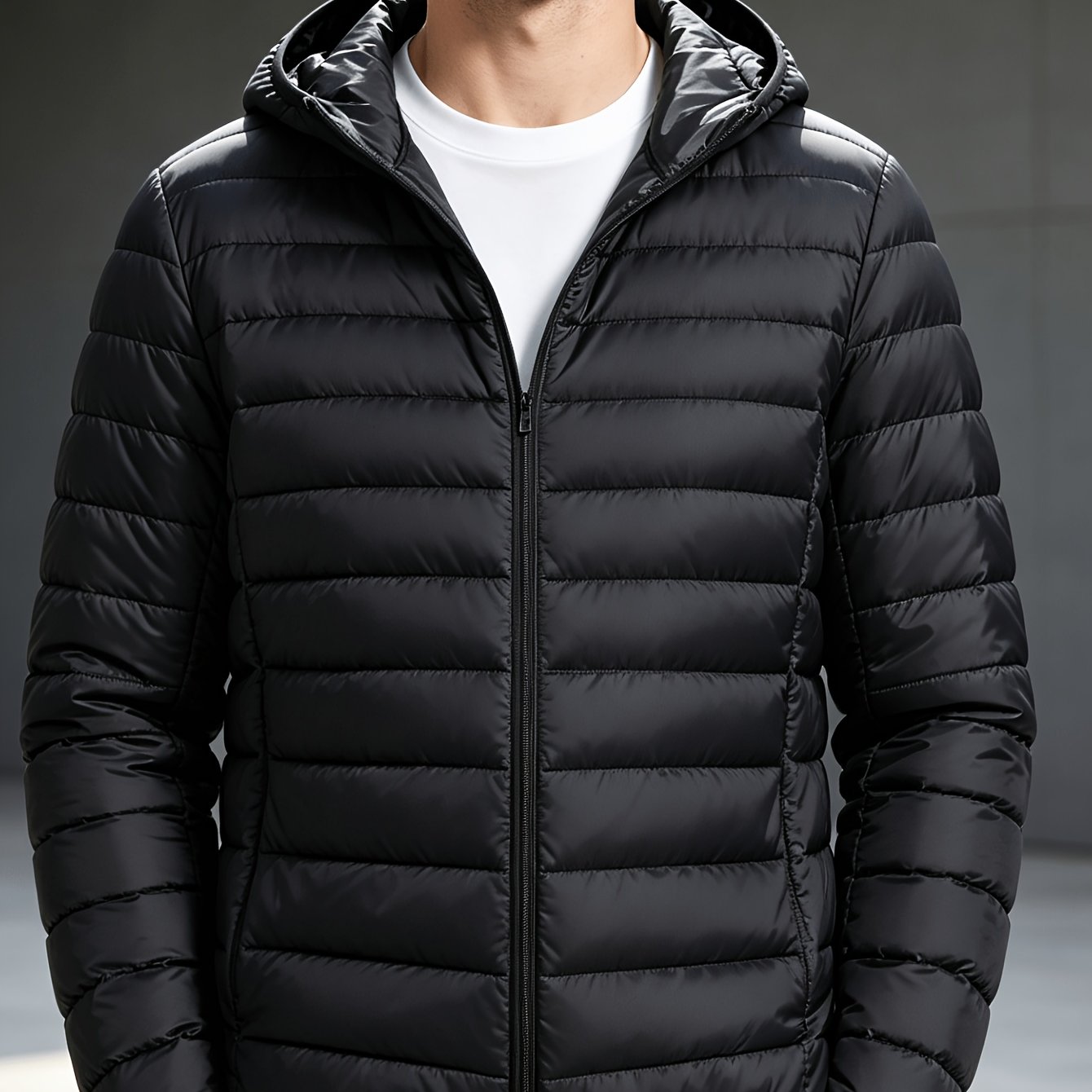 TEMU Men's Hooded Padded Jacket, Fall Winter Warm Coat, Windproof Outerwear, Youth And Middle-aged, Black And Navy Available, Hooded, Zipper Pockets,