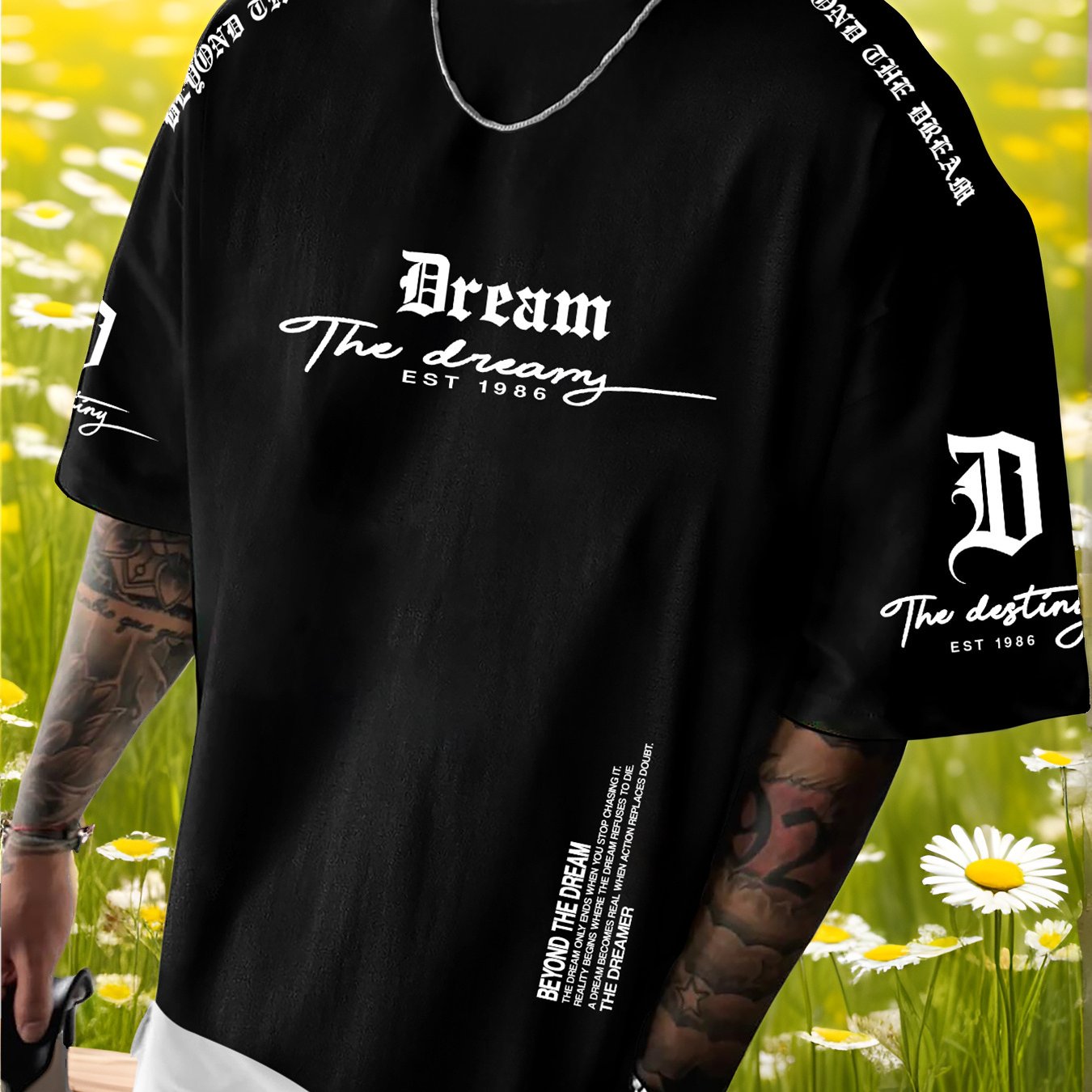 TEMU [printed Design - Not Textured] Men's T-shirt Easy Comfortable Breathable Loose Fashion Short Sleeve Top