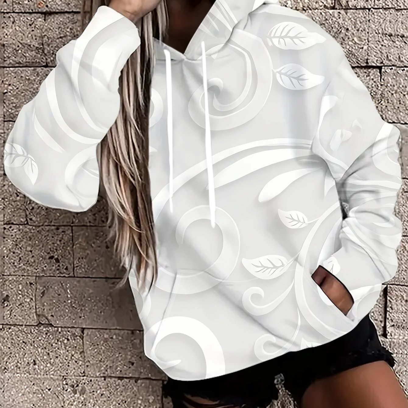 TEMU Damen Kapuzenpullover, Stoff, dreidimensionales Geprägtes Muster Design, modischer Kapuzenpullover mit Kordelzug, bequem und hautfreundlich,