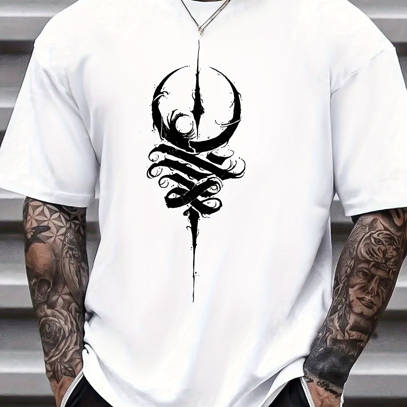 TEMU Men's Stylish Casual Round Neck T-shirt, Versatile Top For Summer Men's Clothing, Plus Size