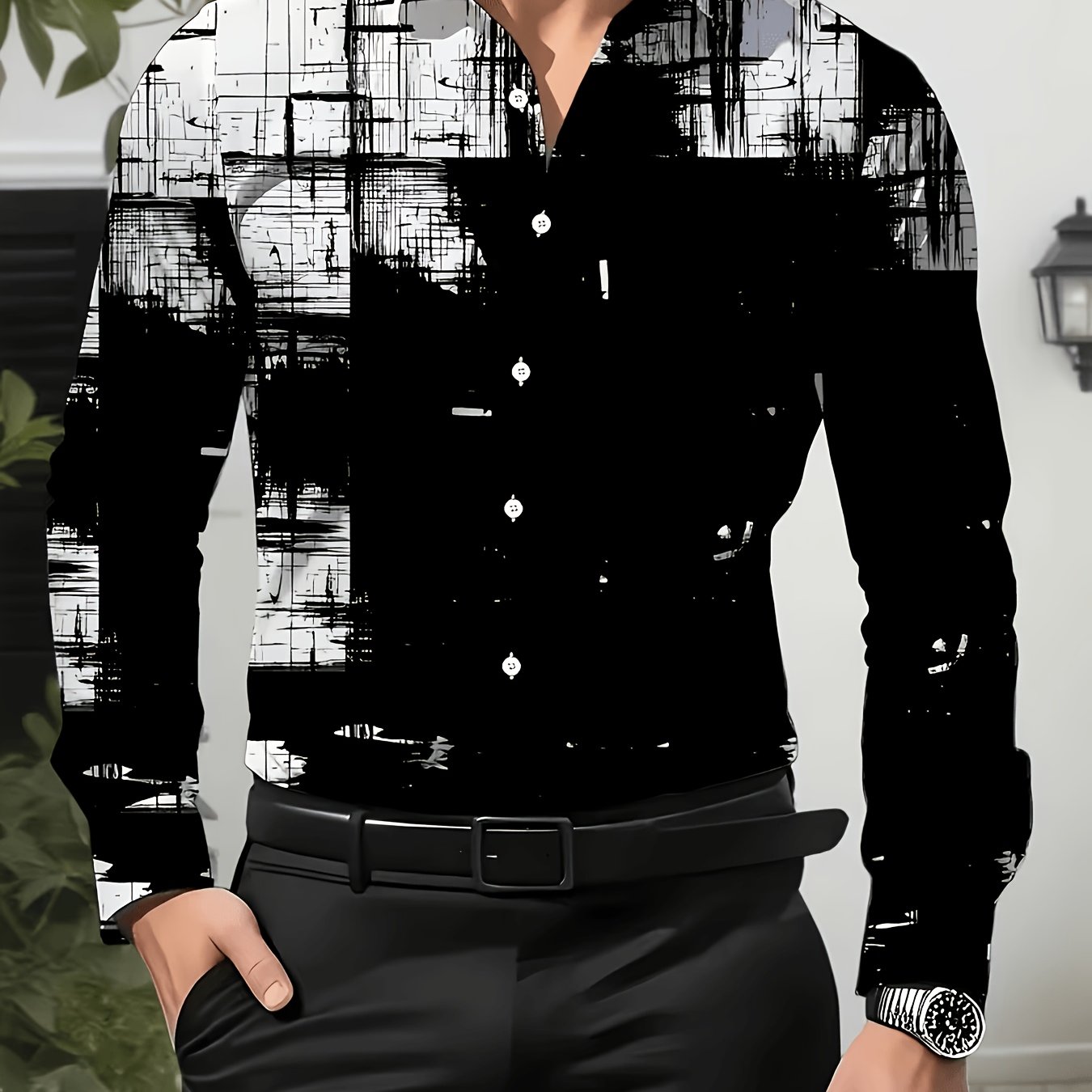 TEMU Men's Long Sleeve Shirt With Fashionable Striped Design, Black And White Pattern. And White Shirt For Men. This 3d Casual Shirt Is Soft,