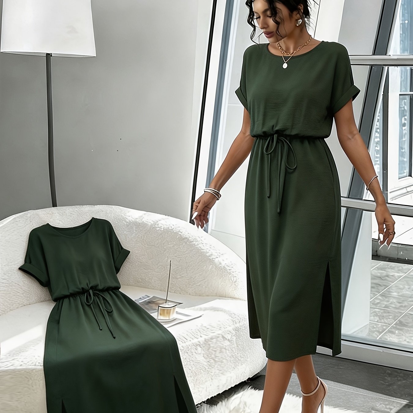 TEMU Solid Loose Elegant Fashion Vacation Dress