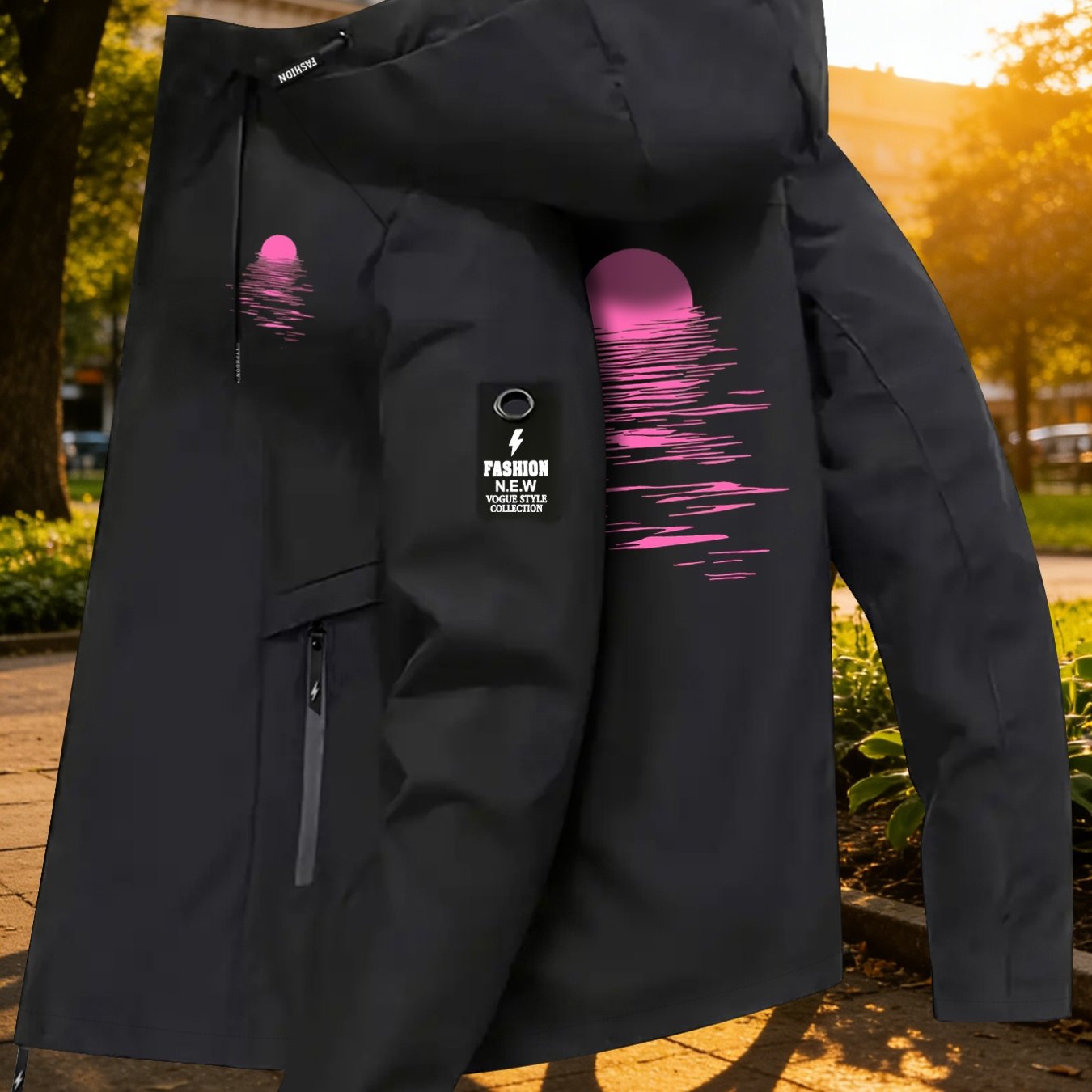 TEMU Pattern Women's Softshell Jacket Durable Fabric Spring Autumn Comfortable Trendy Brand Coat Printed Travel Casual Adjustable Hood Unique Thin