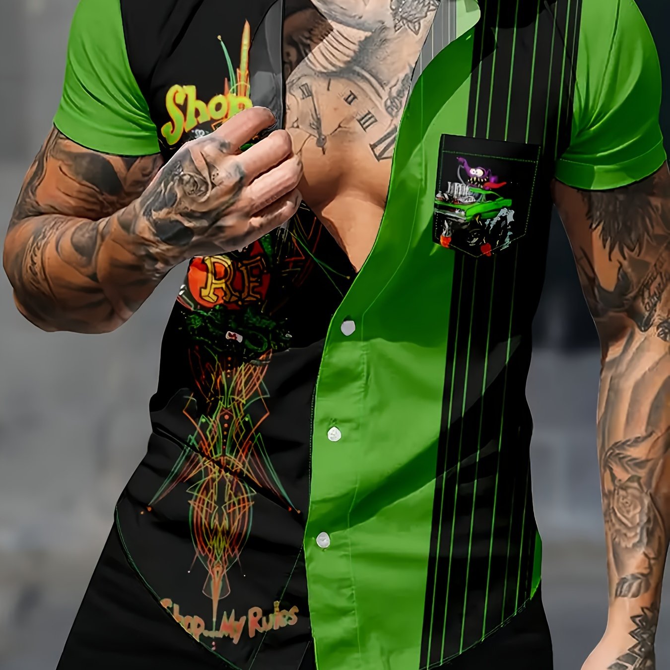 TEMU Men's Casual Sport Short-sleeve Printed Shirt With Pocket And Button, Plus Size Men's Clothing, Lightweight, Comfortable, Breathable, Easy To