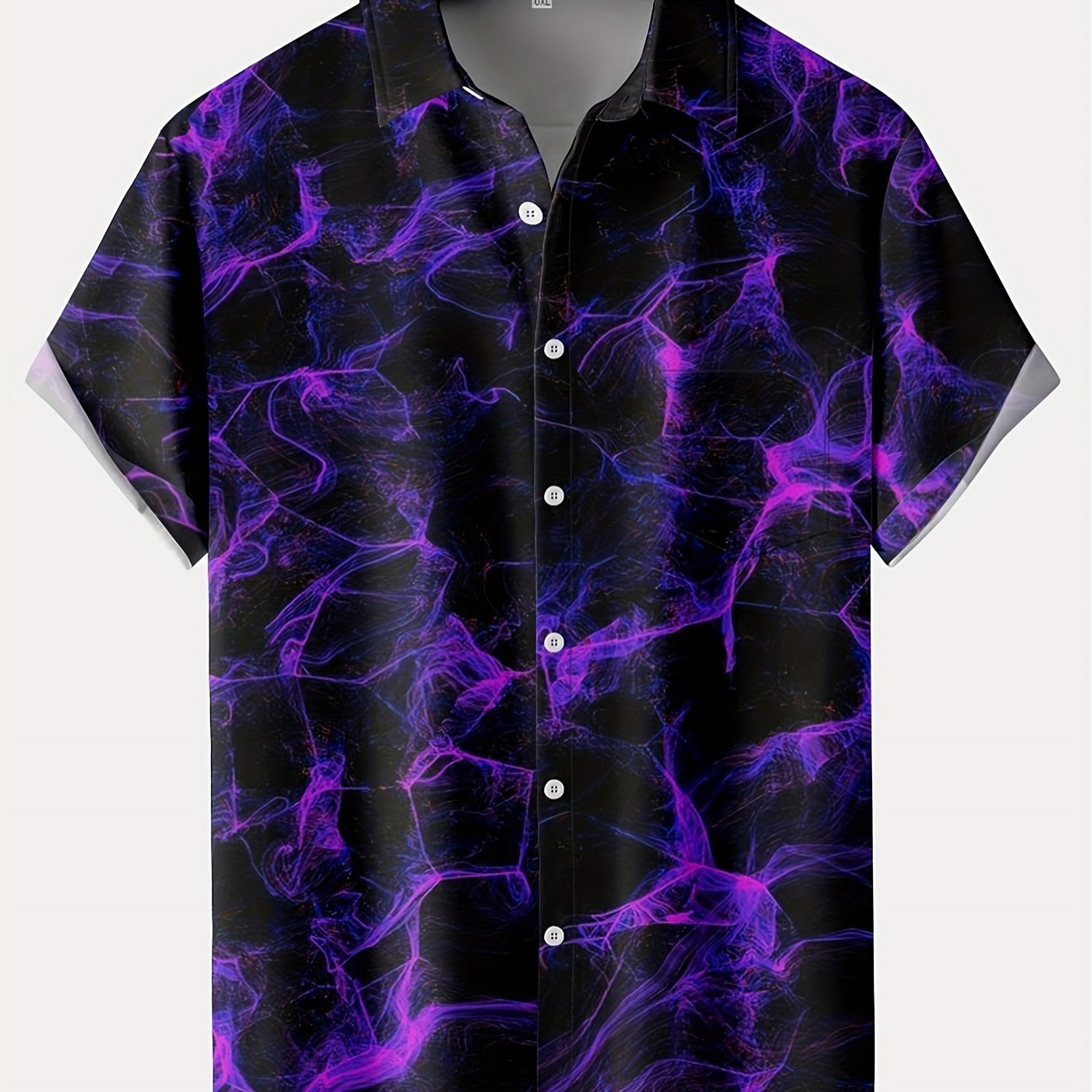 TEMU 3d Digital Printed Gradient Purple Texture Art Pattern Casual Short Sleeve Shirt With Turn- Collar And Chest Pocket For Outdoor Leisure And