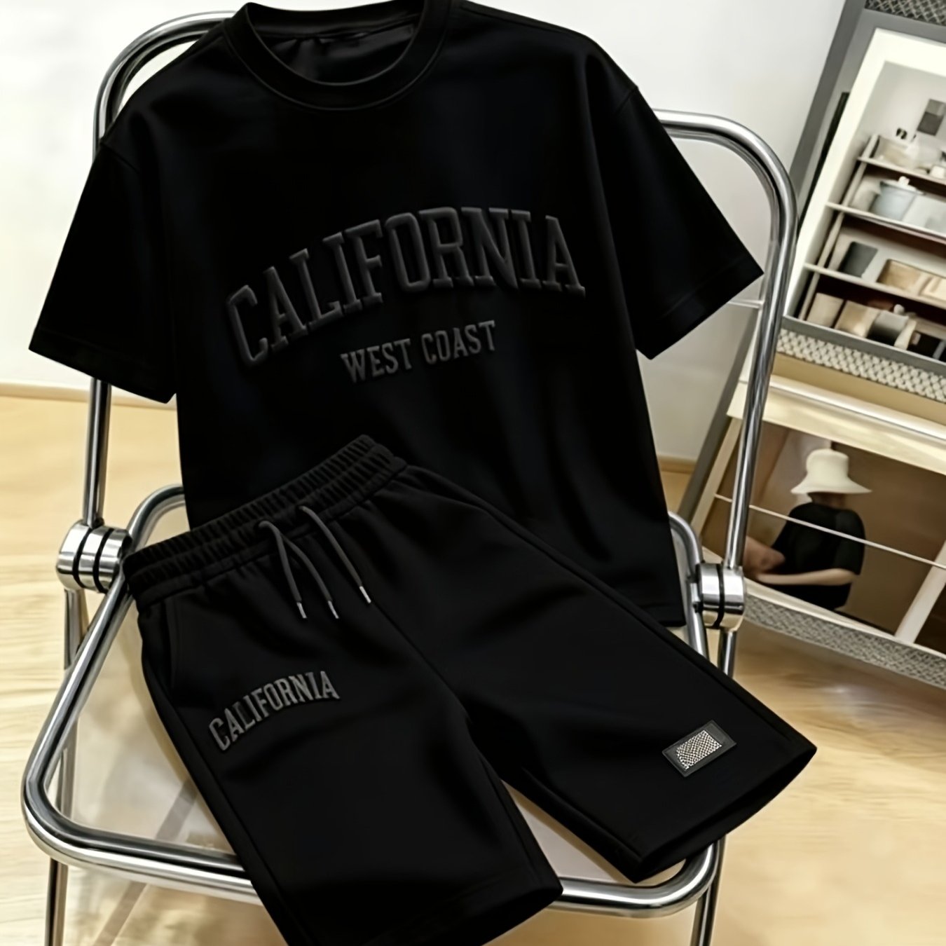 TEMU Men's Wide-shouldered Short-sleeve Shorts Set, With English Pattern Print, Suitable For Spring And Summer, Vacations, Party Outfits, And Casual