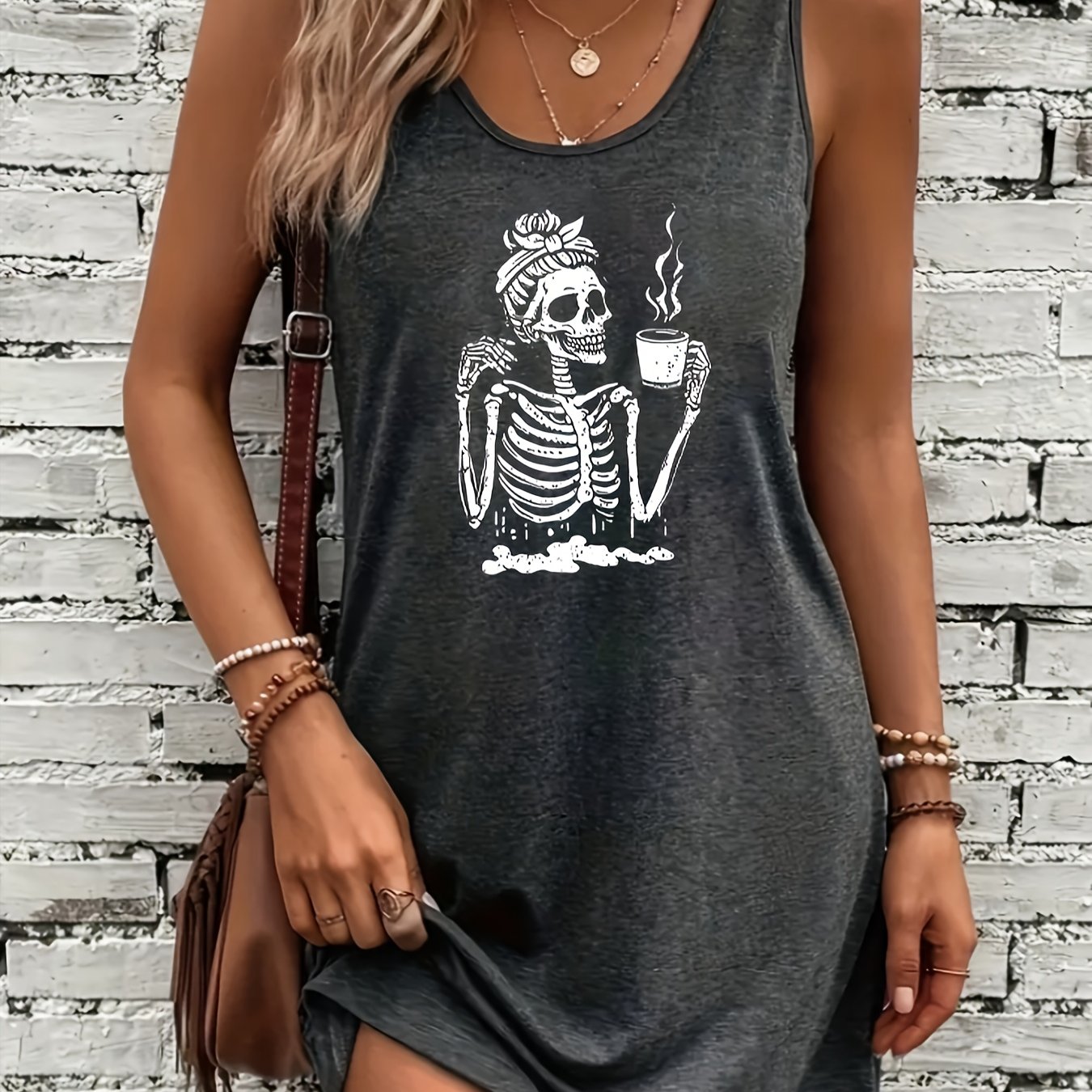 E-shop Sommerliches Ärmelloses Casual Rundhals-Print-Tankkleid