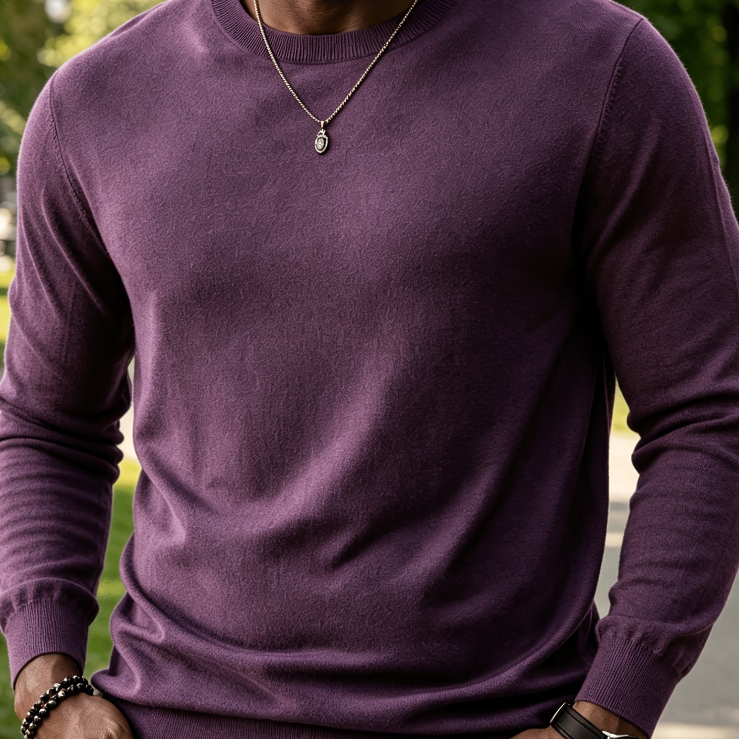 TEMU Minimalist Urban Style Solid Color Men's Crew Neck Knit Sweater, Slim Fit Flattering Soft And Skin-friendly Sweater, Spring/autumn Business /