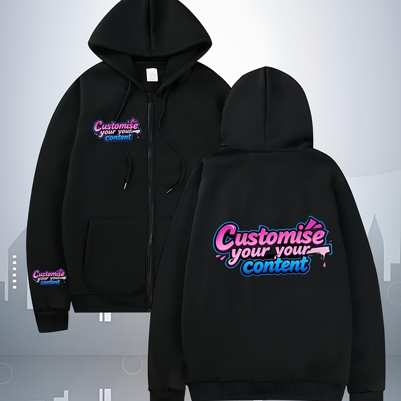 TEMU Sporty Casual Hoodie For Men And Women, Personalized Chest And Sleeve Print, Outdoor Sports And Hooded Sweatshirt, Full-front Zip-up Cardigan,