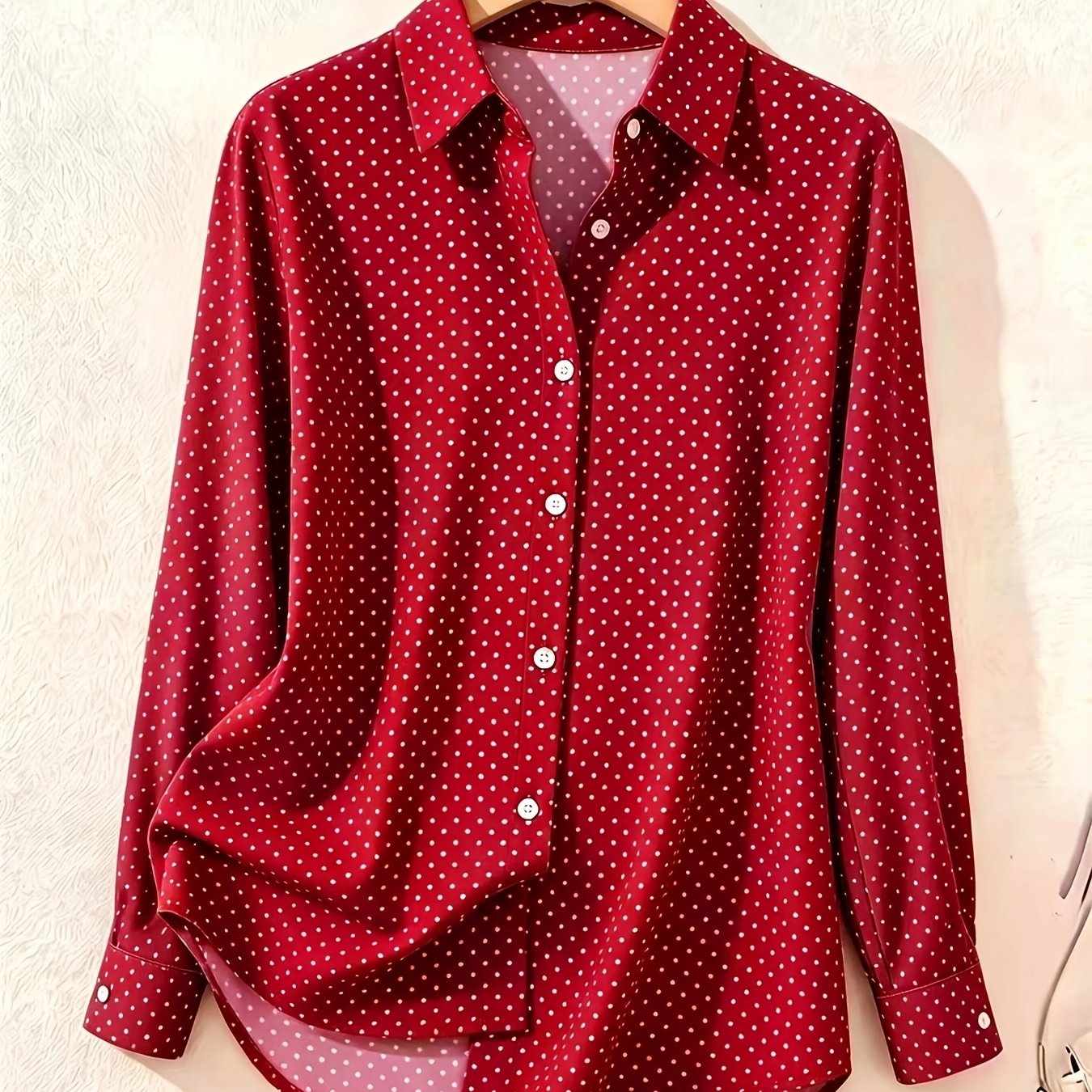 TEMU Vintage Polka Dot Shirt For Women, Spring/autumn Lapel Collar, Long Sleeve Elegant Commuter Shirt, Loose Versatile Base Layer Shirt, Cardigan