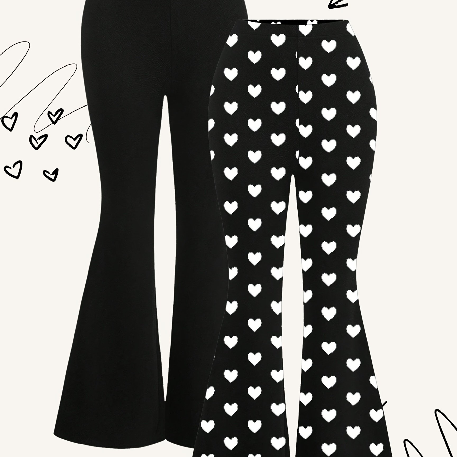 Multi-pack, 2pcs Set Of Young Girls' Casual Heart-print Flared Pants For Autumn And Spring, Perfect For Outdoor