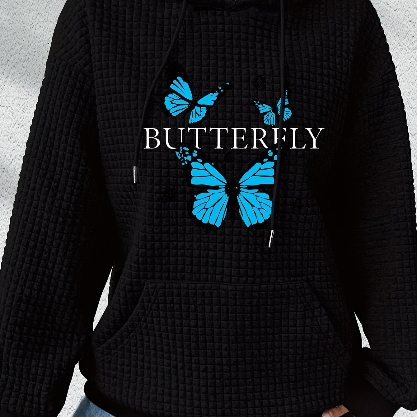 TEMU Valentine's Day 2026 Women's Waffle Drawstring Hooded Sweatshirt Casual Loose Fit Printed Top
