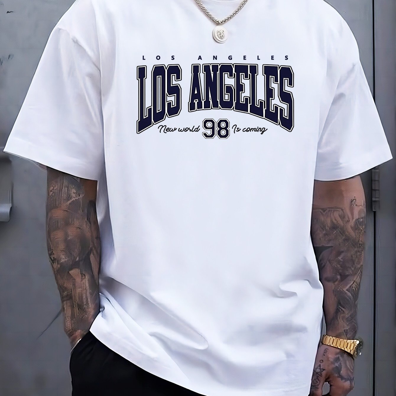 TEMU Los Angeles Print Clothing, Footwear, And Jewelry > Men's Fashion > Big & Tall Men's Clothing > Big & Tall Men's Tops, T-shirts, Shirts > Big &