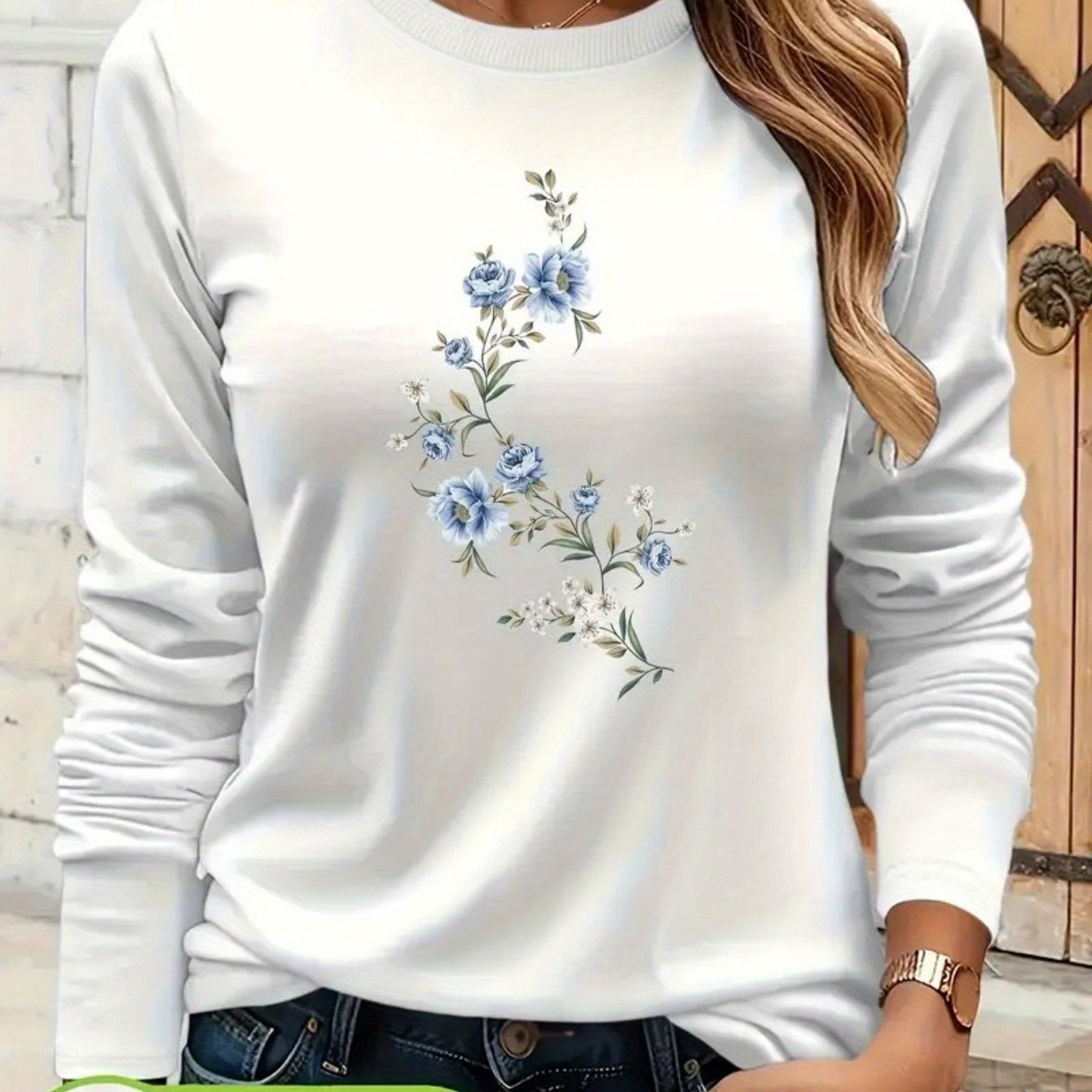 TEMU The Long-sleeved Base Jacket Is Lined With A Loose Fashion Alphabet Anime Print Women's Crew Neck T-shirt With A , Comfortable And Breathable,