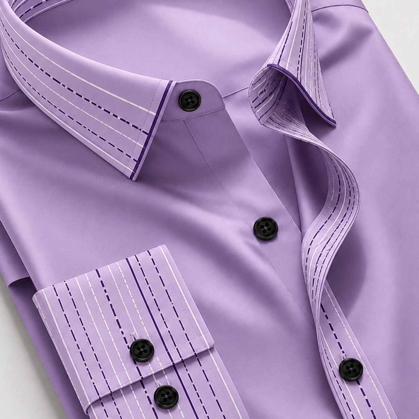 Men's Lapel Long Sleeve Shirt, Purple Striped Collar Modern Formal Dress Style For Business Meetings And Evening Events