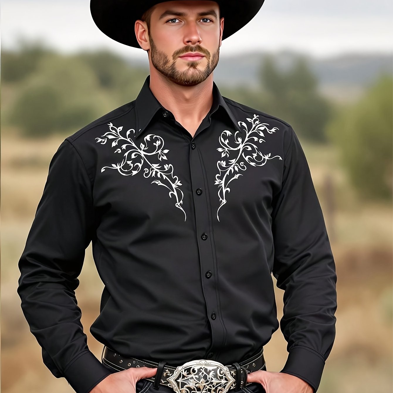 mens black western cowboy shirt | Temu South Africa