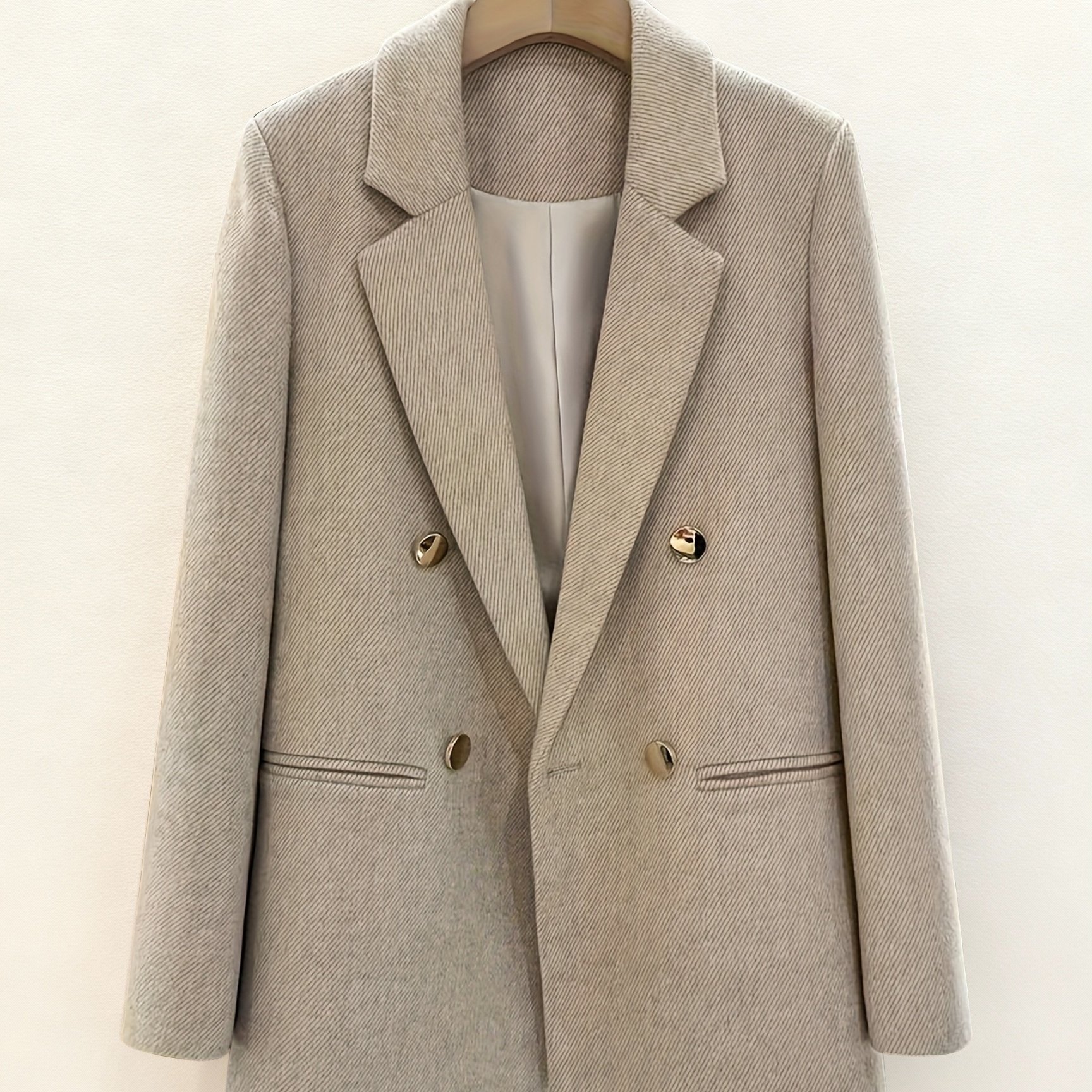 E-shop Neuer Herbst/Winter Damen-Aprikosenmischgewebe-Anzug, Doppelreihiger Britischer Stil Metallknopf-Mantel, Langarm Lockerer Schnitt Pendler Casual