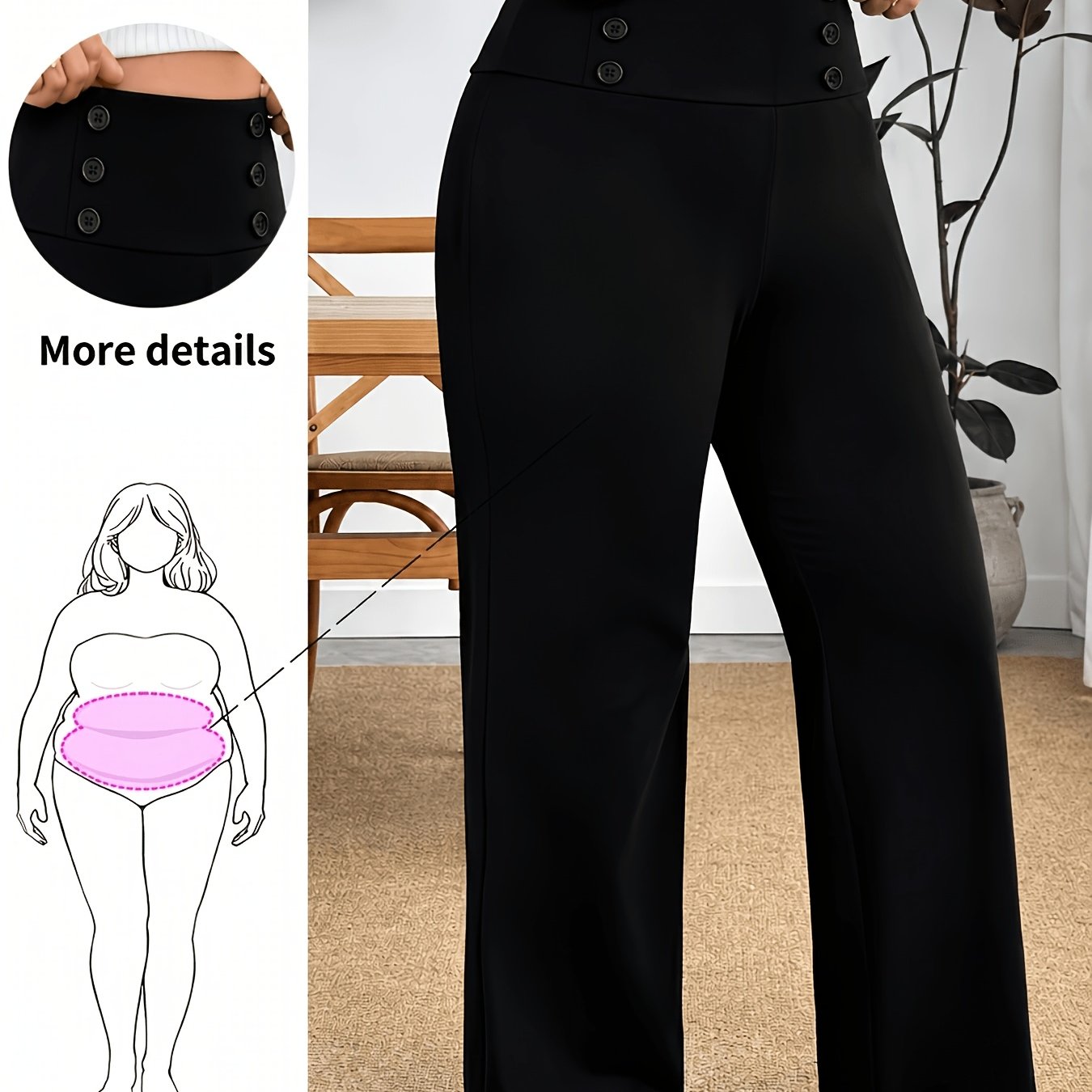 TEMU Pantalon évasé extensible à taille large pour femme grande taille, convient aux morphologies en pomme et plus généreuses
