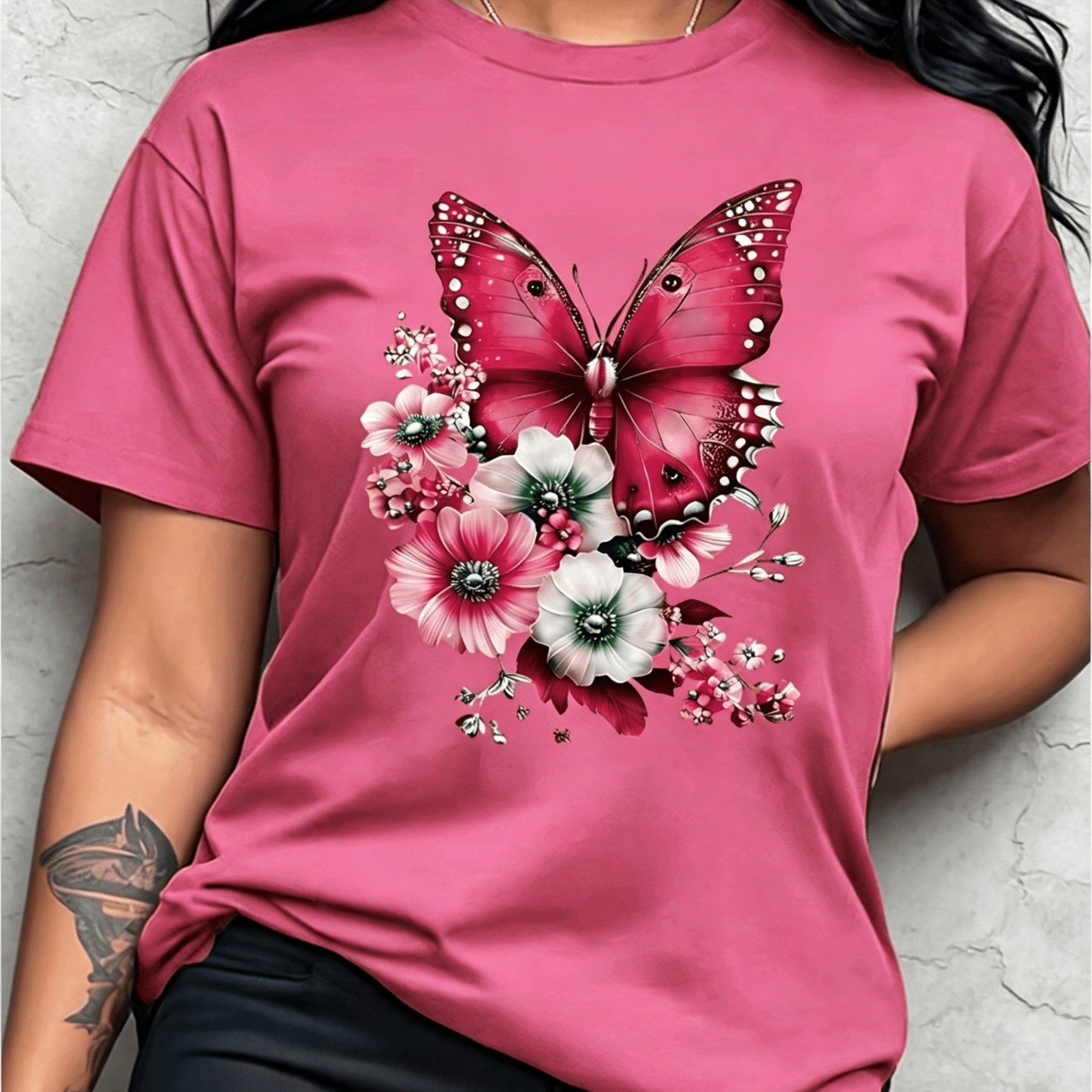 TEMU Ladies' Floral And Print | Fashionable Casual Crew Neck Short Sleeve T-shirt For Spring/summer
