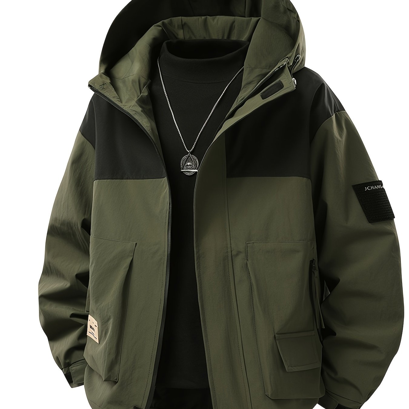 TEMU Giacca da a maniche lunghe con cappuccio, stile casual e , taglie forti, antivento, /