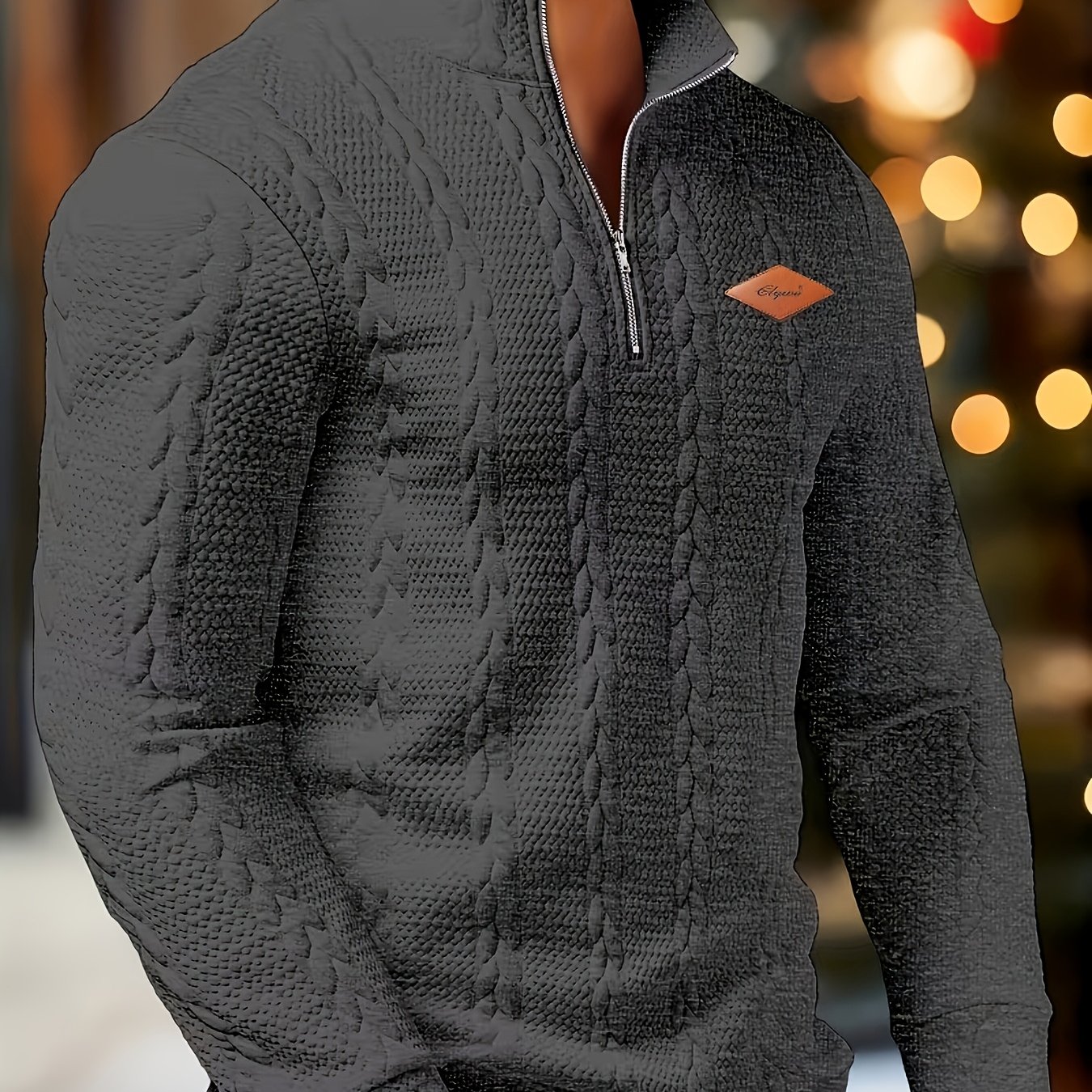 TEMU Haut Tendance Homme, Automne Hiver Décontracté Imprimé Aléatoire Jacquard Texturé Zippé Semi-Ouvert Manches Longues Patchwork Pull Homme