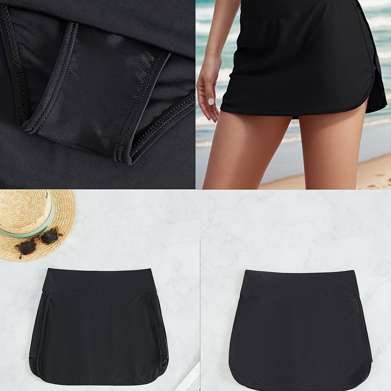 TEMU Plain Black Color High Waist Bikini Skirt, Women's Swimwear & Clothing