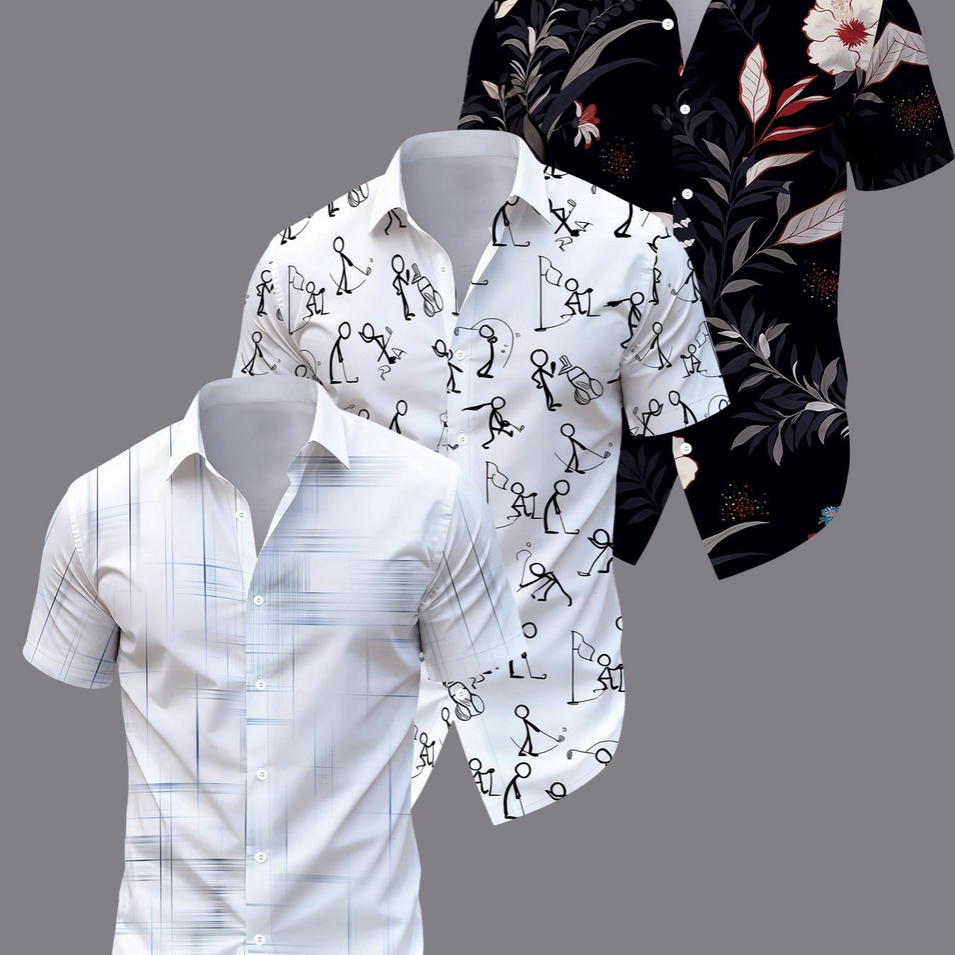 TEMU Three-pc Men's Shirts, Summer Casual Tops, Suitable For The Beach, Office, And Occasions