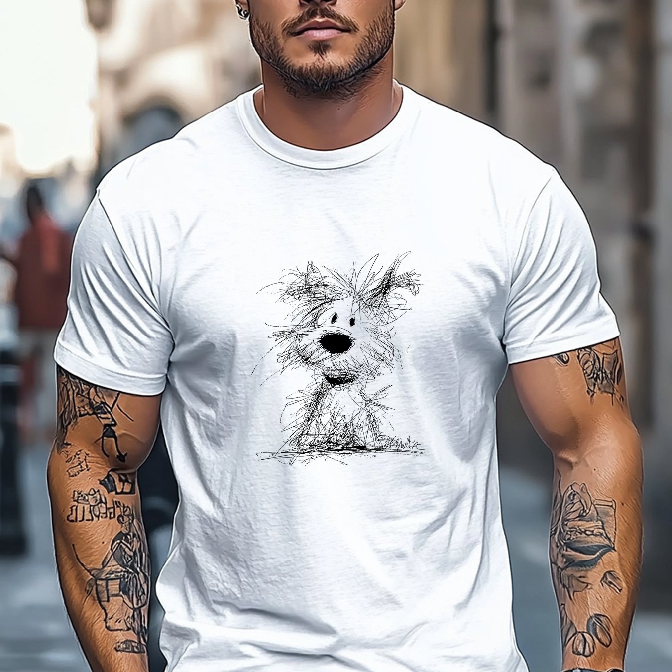 Men's Casual Short-sleeve T-shirt With Doodle And Round Neck For Summer