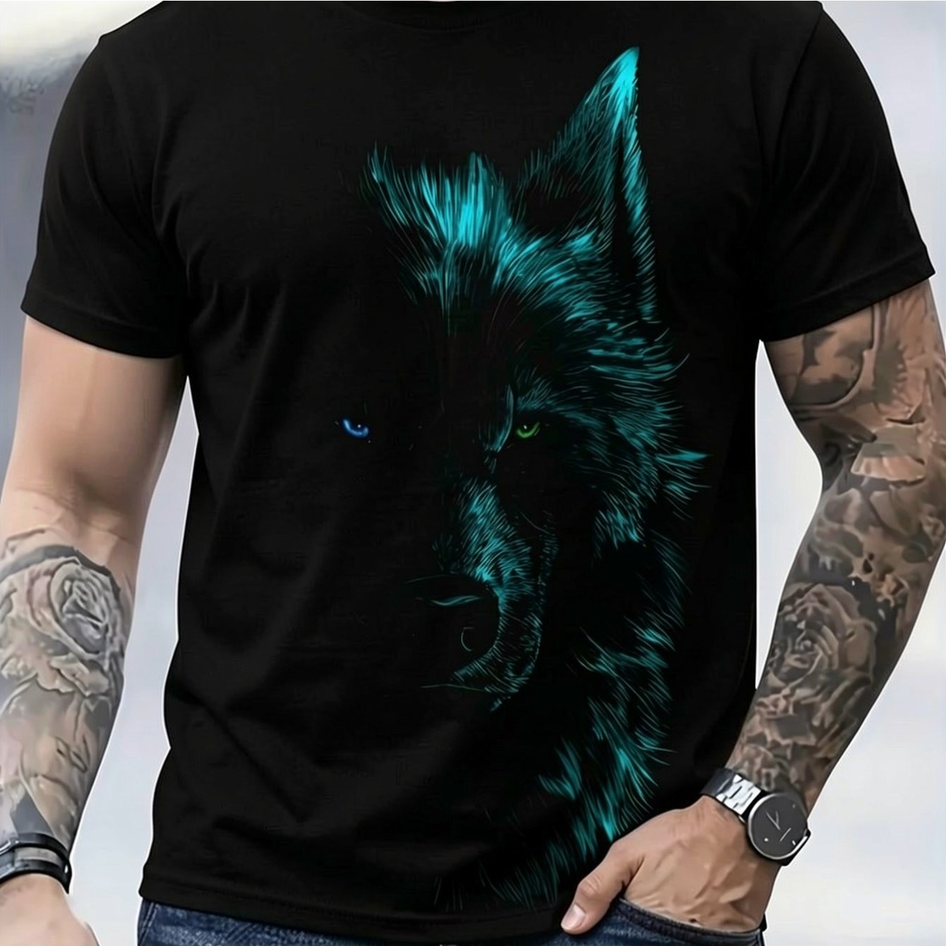 Men's Summer Wolf Print Pattern 3d T-shirt