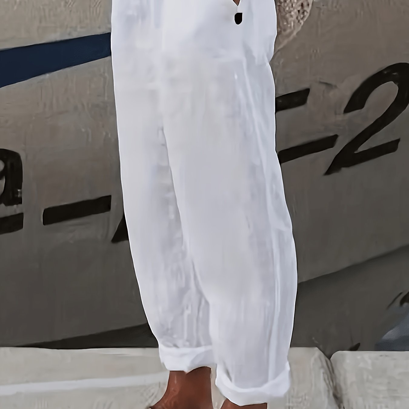 TEMU Plus Size, New European And American Spring/summer Fashion Solid Color Decorative Double Pocket Vintage Women's Casual Pants