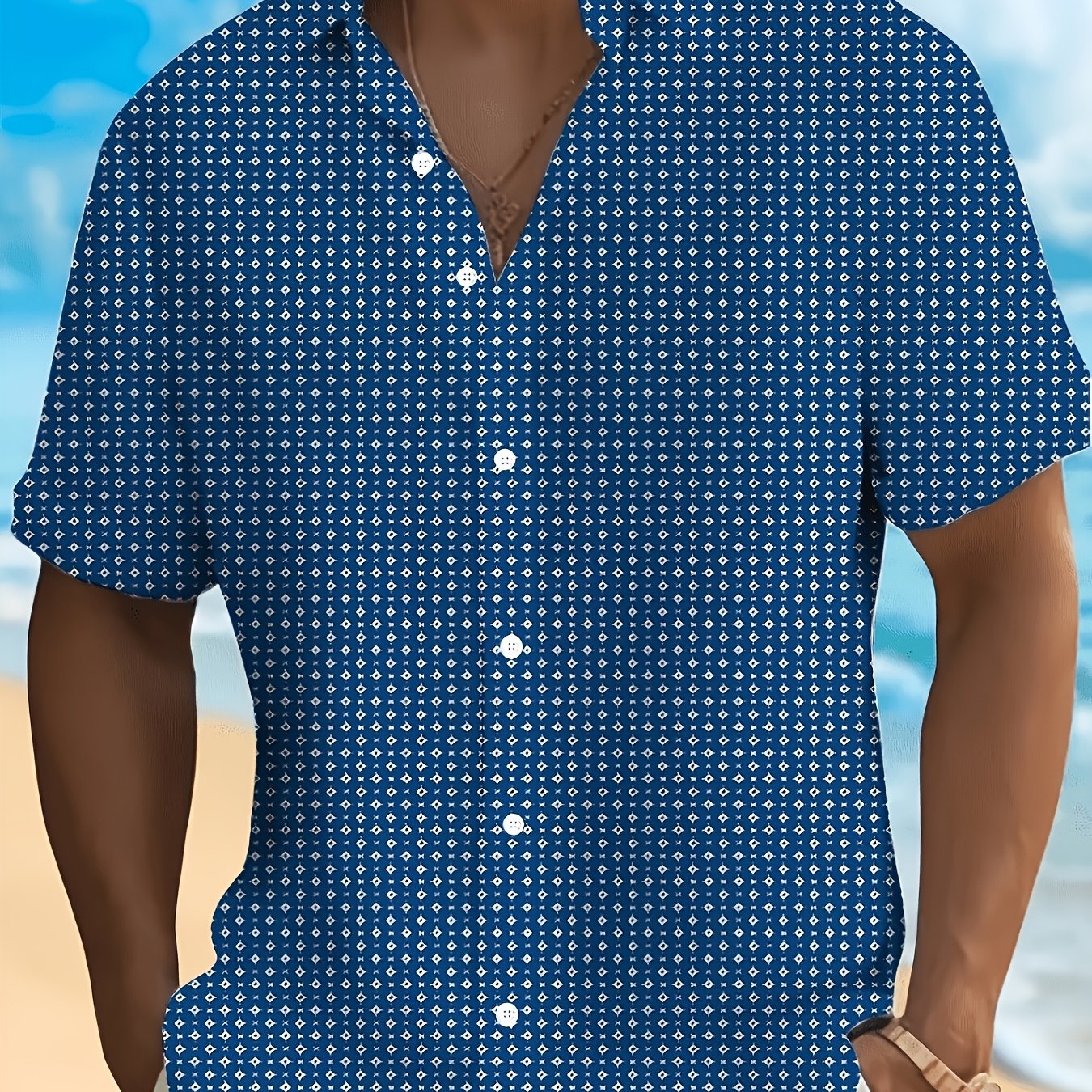 TEMU Hawaiian Style Men's Short Sleeve Shirt, Button-up Collar Design, Casual Fashion, Exotic Vibe, Machine Washable, Ideal Gift For , , Camping, And