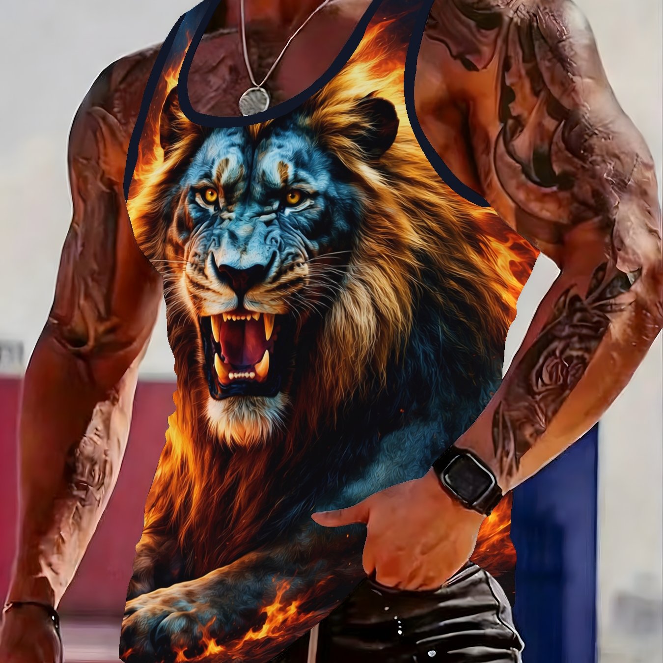 TEMU Men's Loose-fitting Sports Tank Top, Sleeveless T-shirt For Summer Workouts, Print Vest