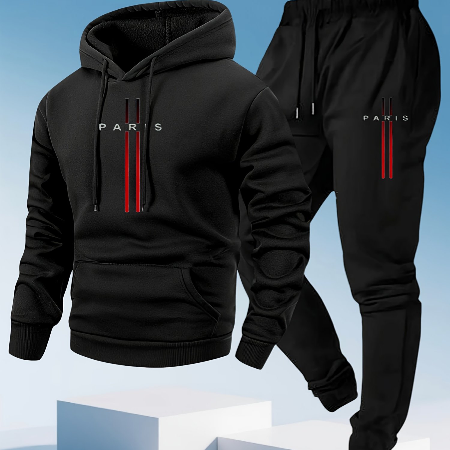 TEMU Conjunto de Sudadera con Capucha y Pantalones de Jogging para Hombre con Estampado de , 2 piezas, Sudadera con Capucha sin Cremallera con