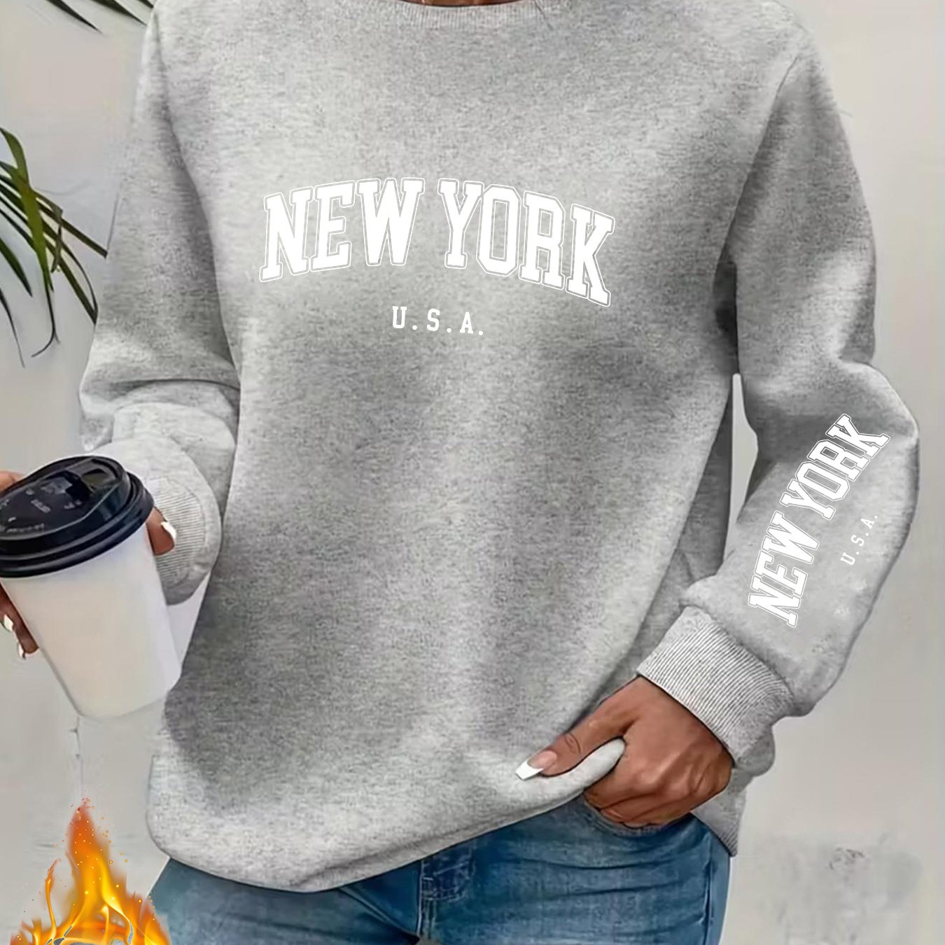 TEMU Vintage Letter Print Women's Sporty Style Daily Casual Pullover Sweatshirt, With Chest Logo Print Design And Sleeve Labels