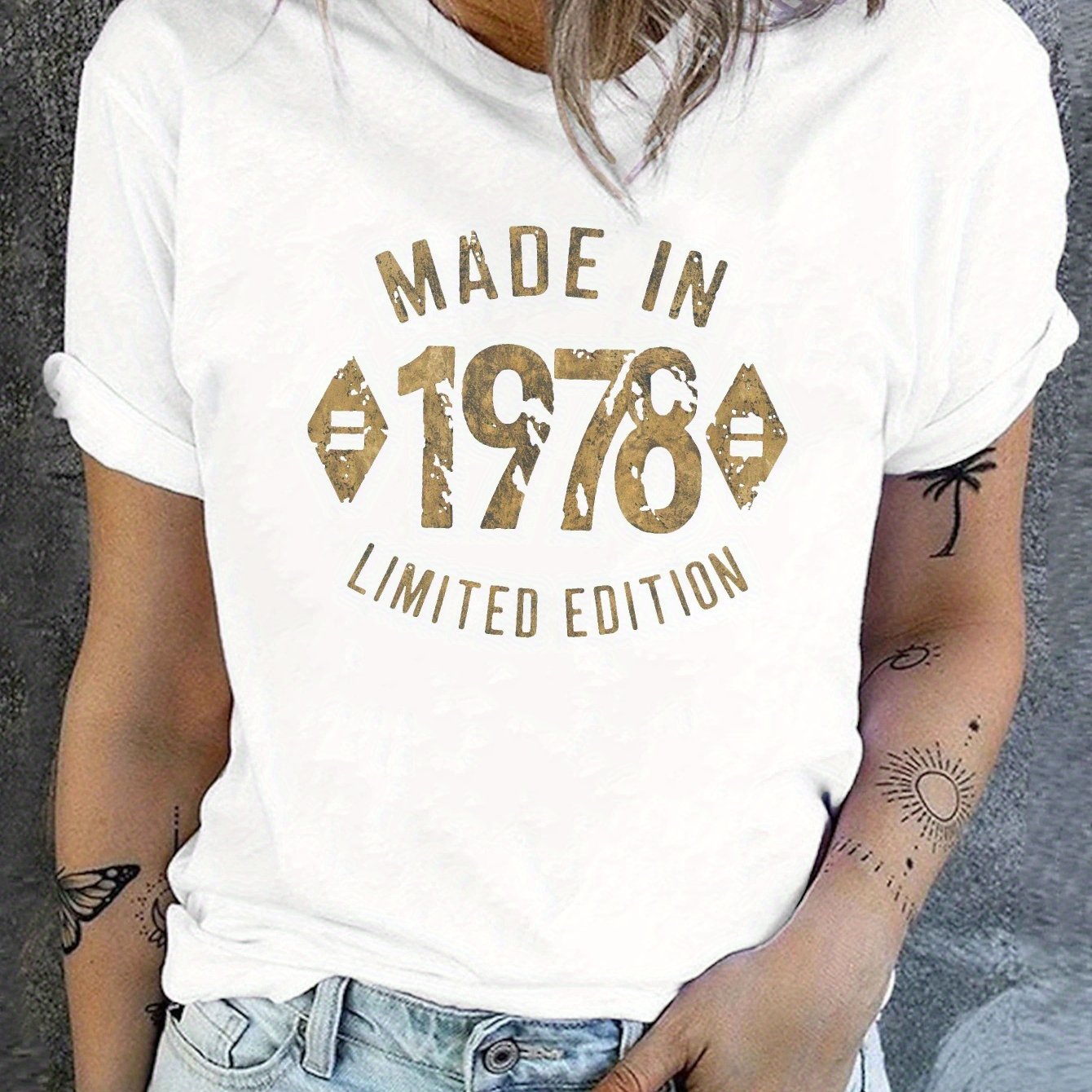 TEMU 1978 Print T-shirt, Short Sleeve Crew Neck Casual Top For Summer & Spring, Women's Clothing