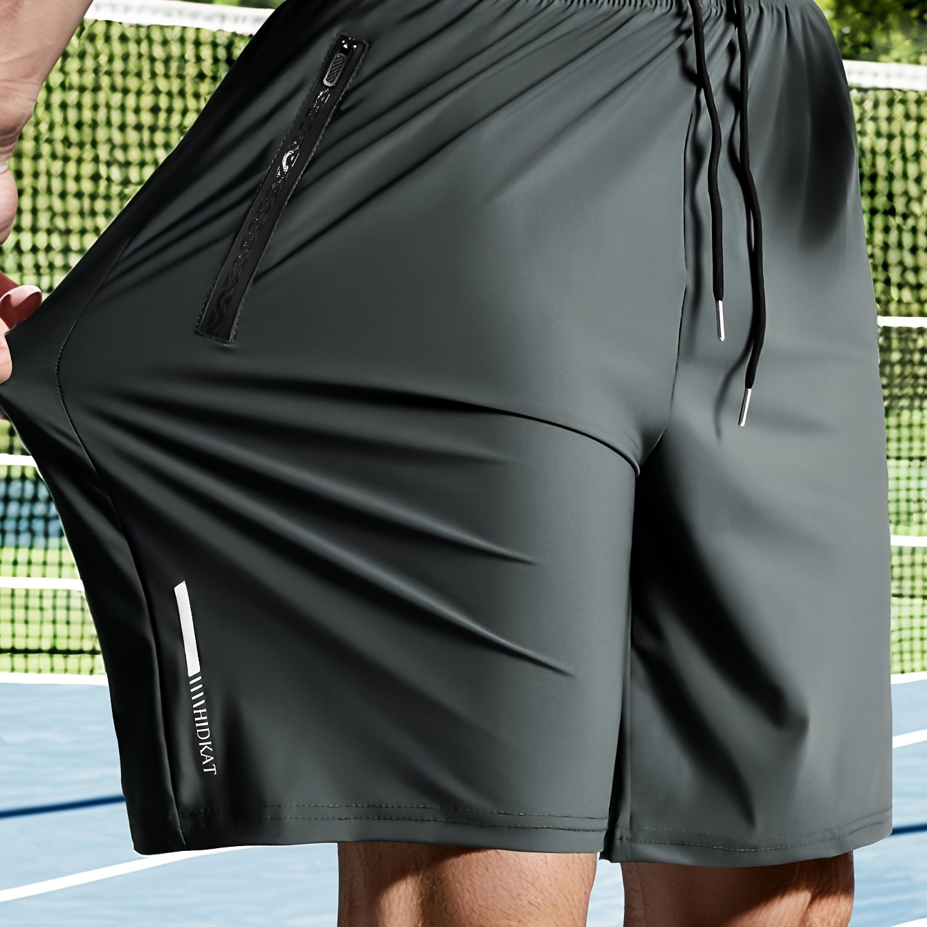 TEMU Men's Plus Size High-elasticity Sports Shorts With Drawstring Waist, Zipper Pockets, And Side Pockets, Perfect For Casual Outdoor Activities,