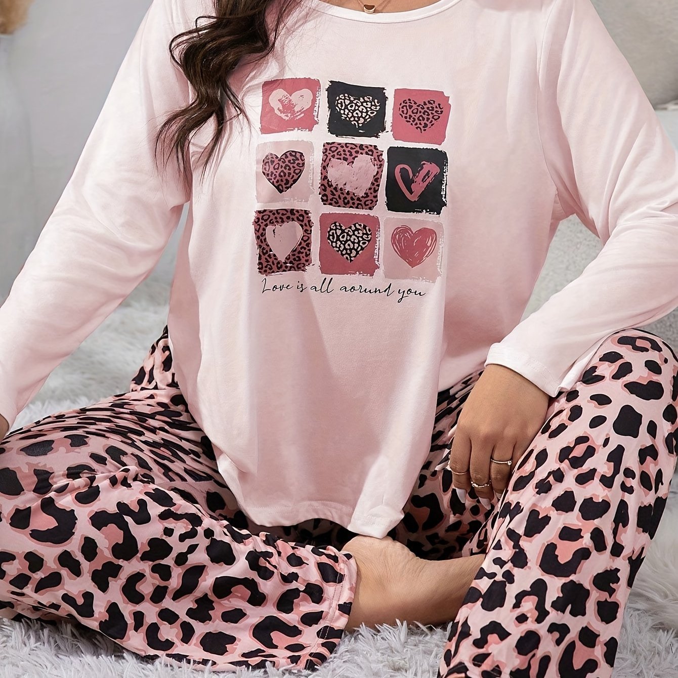 Love Print Leopard Print Women's Casual Pajama Set