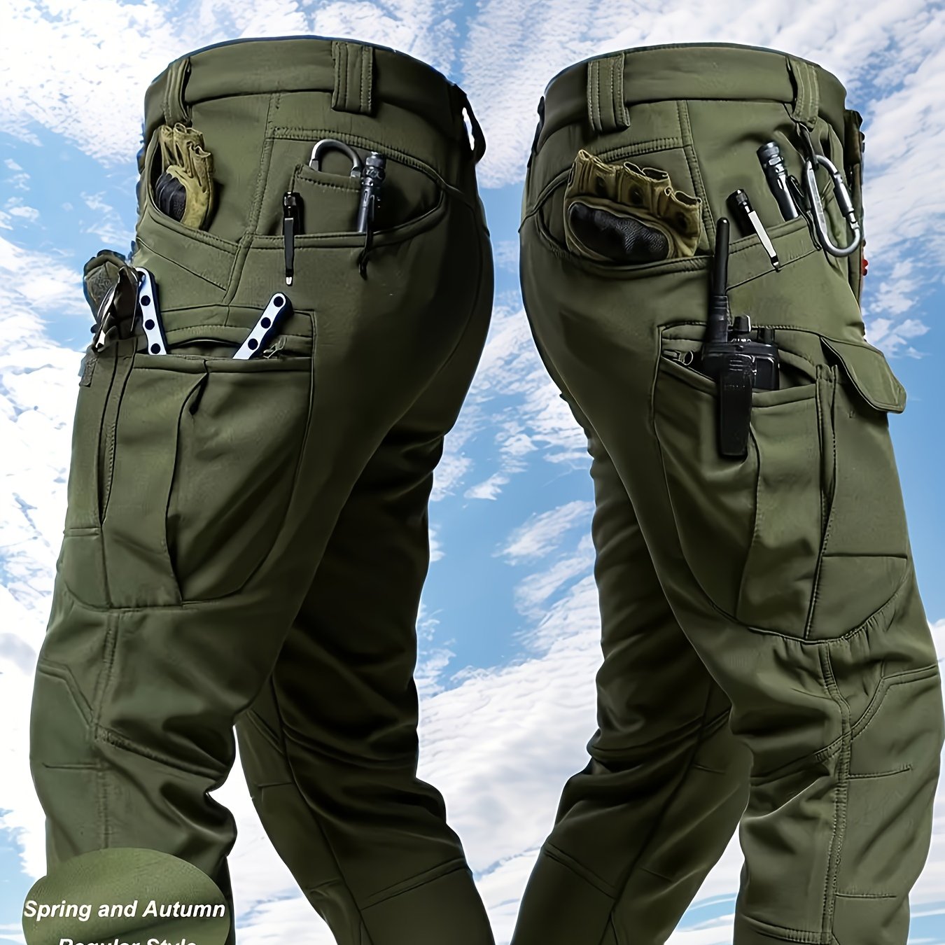 TEMU Pantaloni cargo casual da multitasche, attrezzatura da viaggio e da campeggio, cintura regolabile, ideali per un abbigliamento , resistenti per