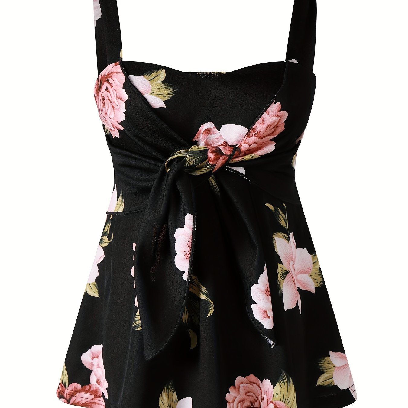 Elegant Print Elastic Suspender Tie Bow Vest Top