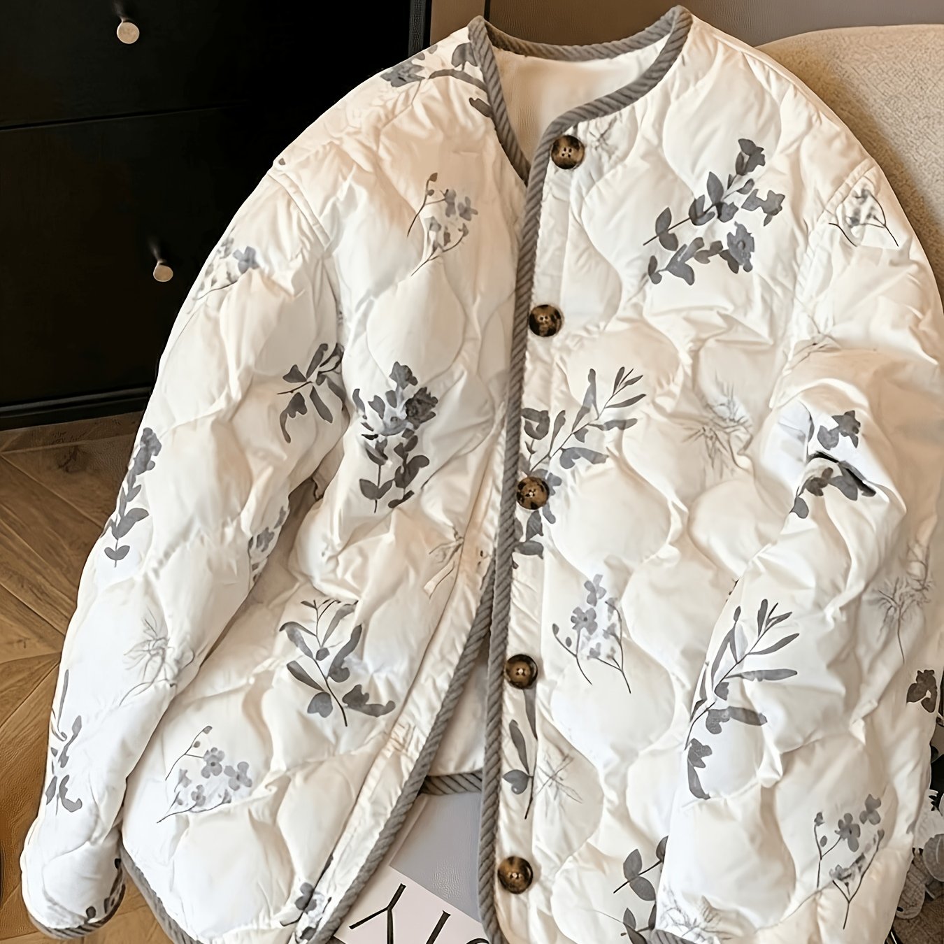 TEMU Women's Elegant Floral Print Padded, Autumn/winter Loose-fit Padded
