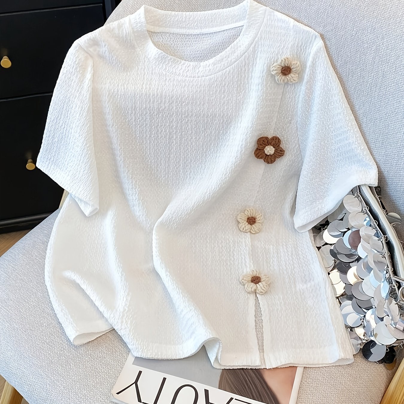 E-shop Plus Size, Europäischer Amerikanischer Modetrend Neuer Stil Plus Size Blumenmuster Kurzarm T-Shirt